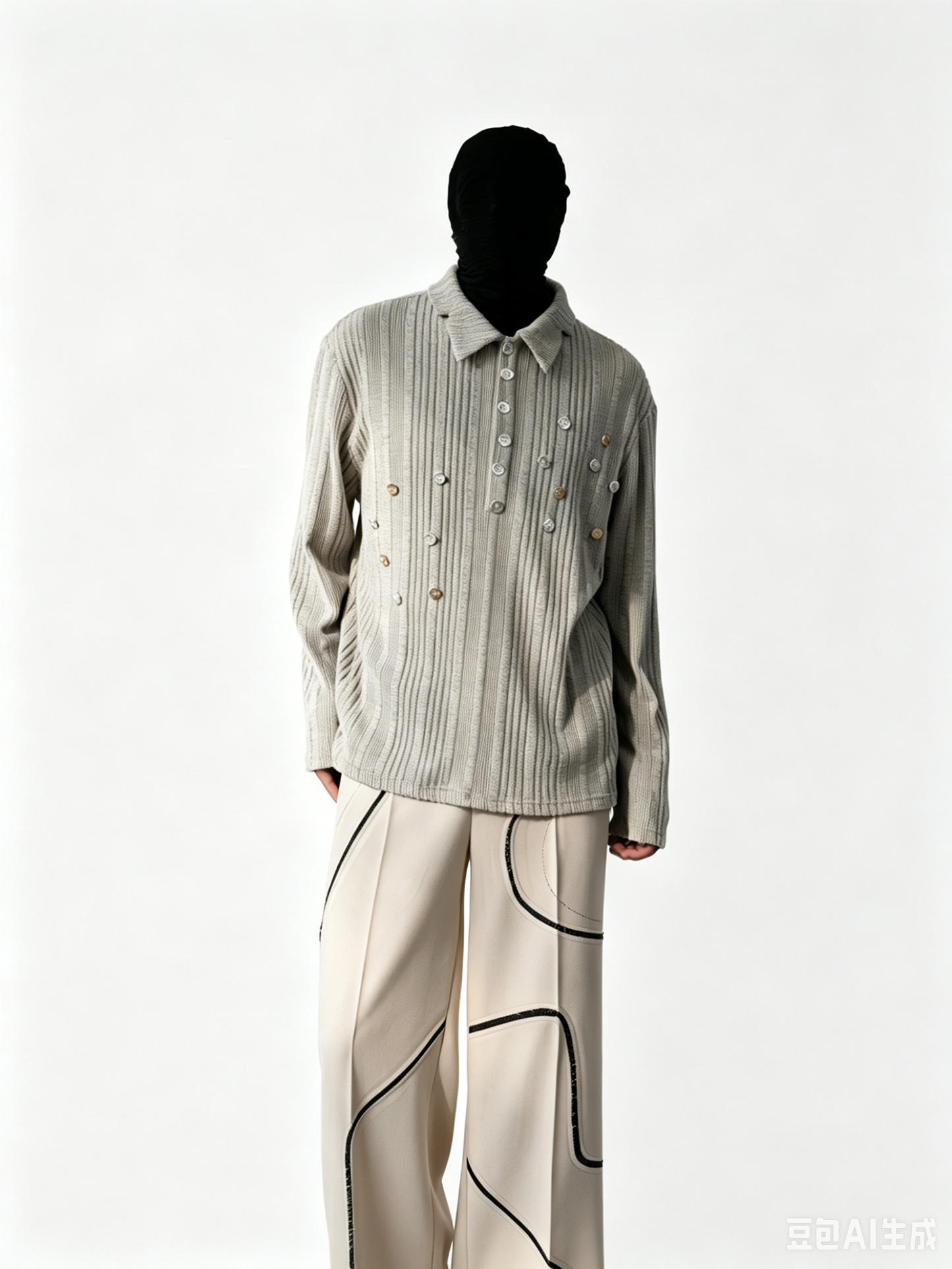 Irregular Ribbed Brushed Long Sleeve Knitted Polo Shirt