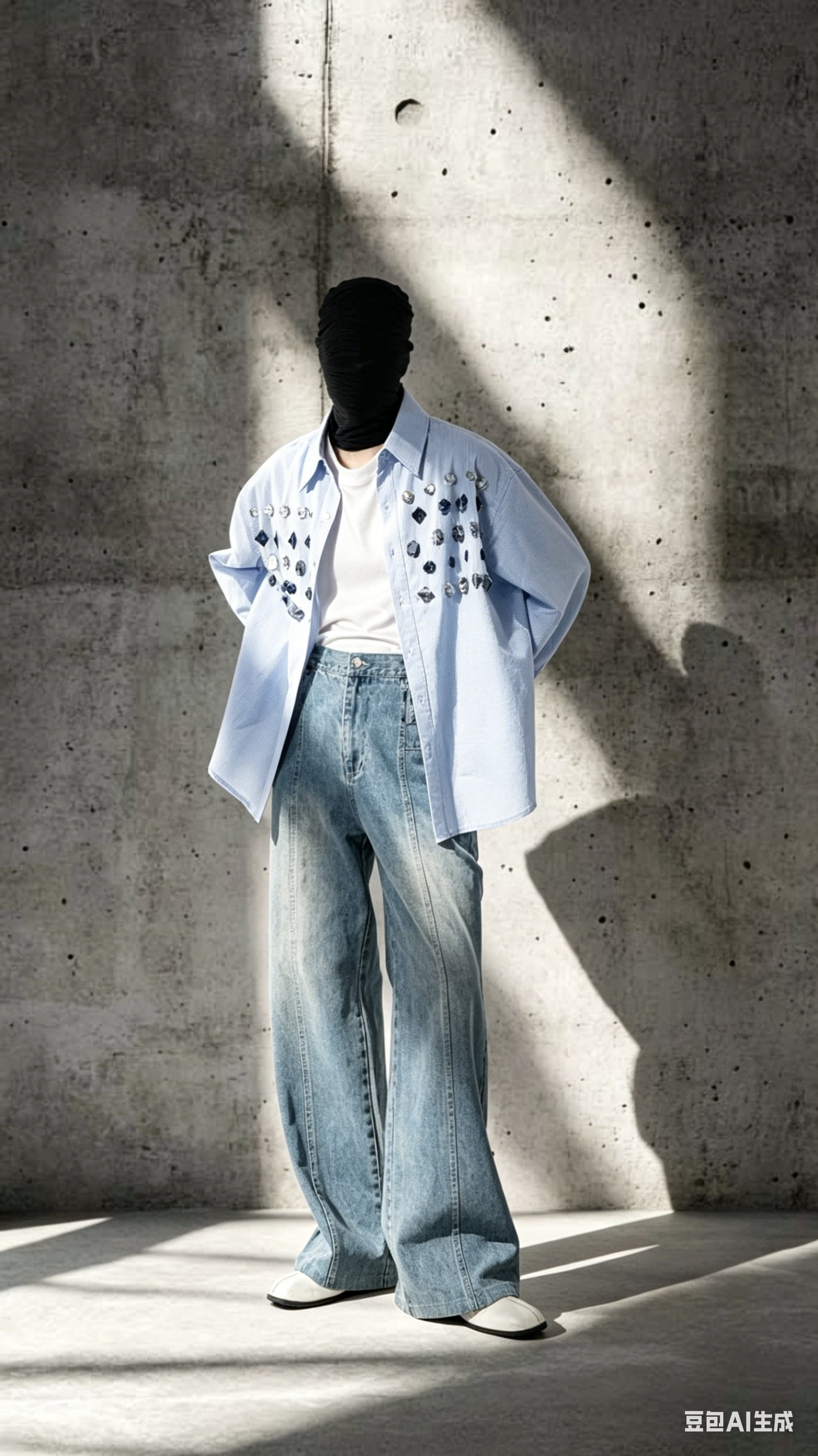 Jade Jewelled Strip Shirt Blue