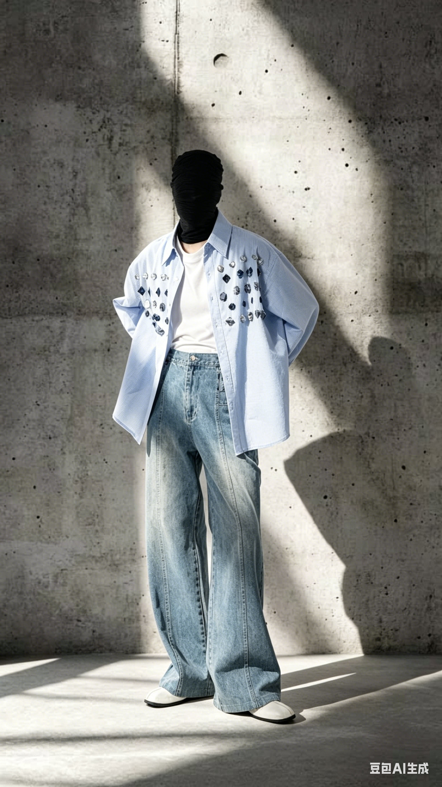 Jade Jewelled Strip Shirt Blue