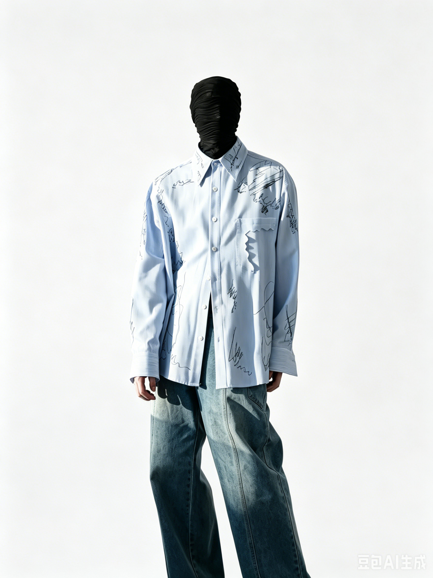Line Embroidered Strip Shirt