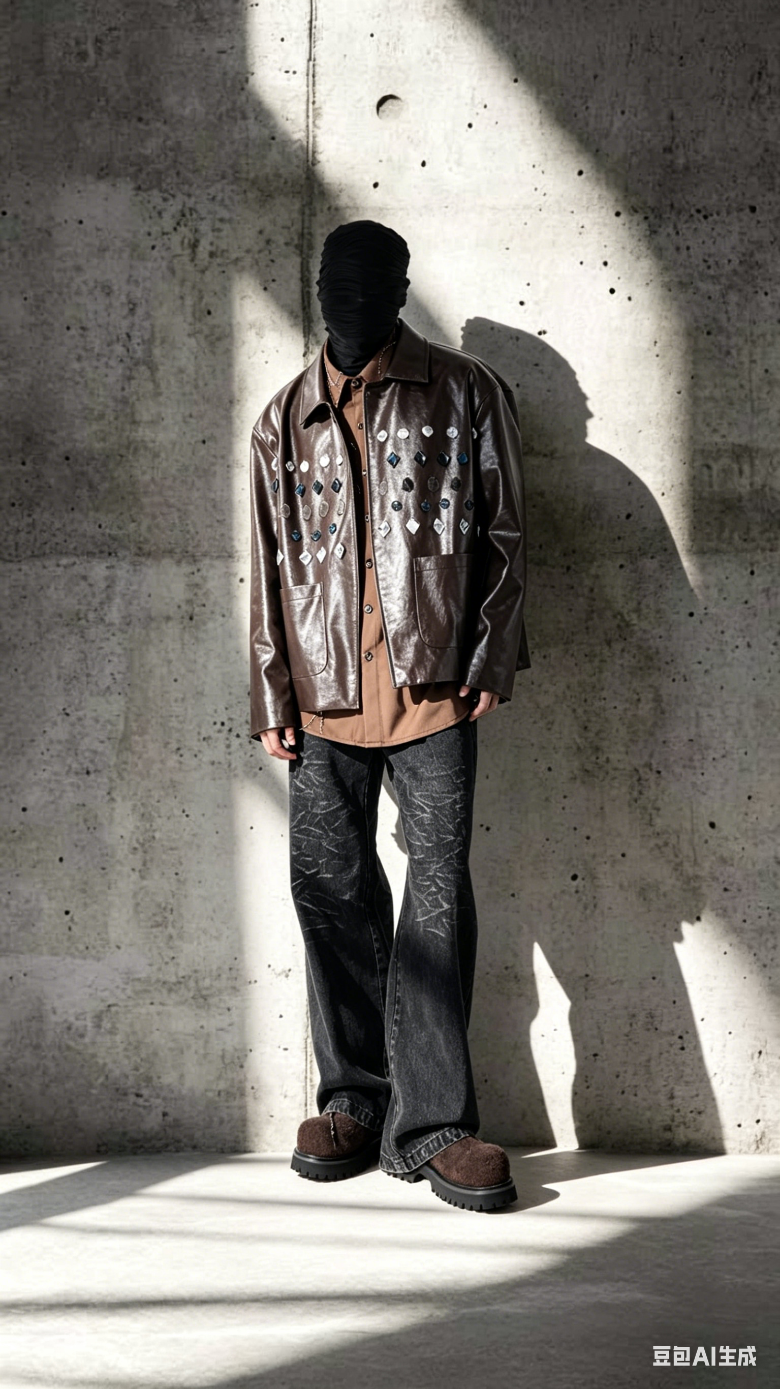 Brown PU Leather Jade Jewelled Jacket