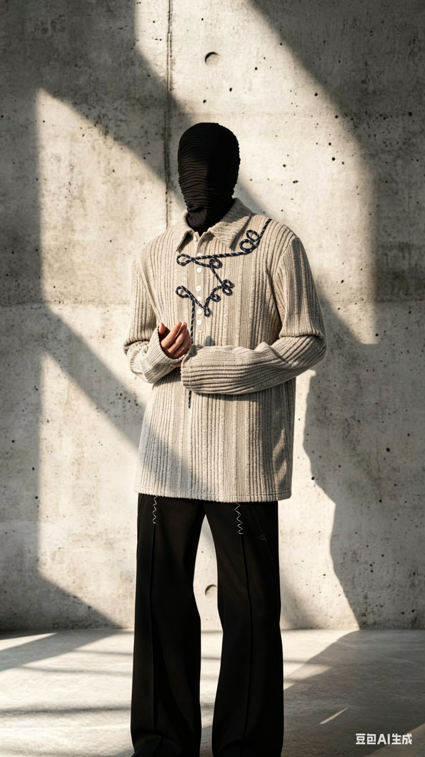 Irregular Striped Knitted Men Long Sleeve Polo Shurt