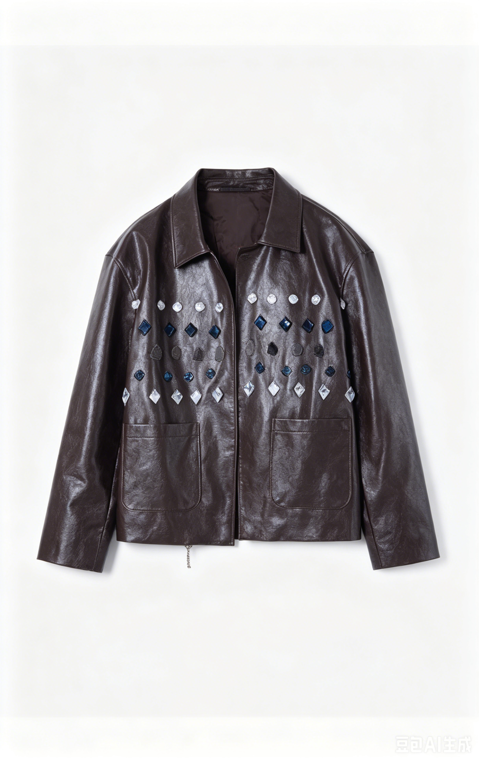 Brown PU Leather Jade Jewelled Jacket