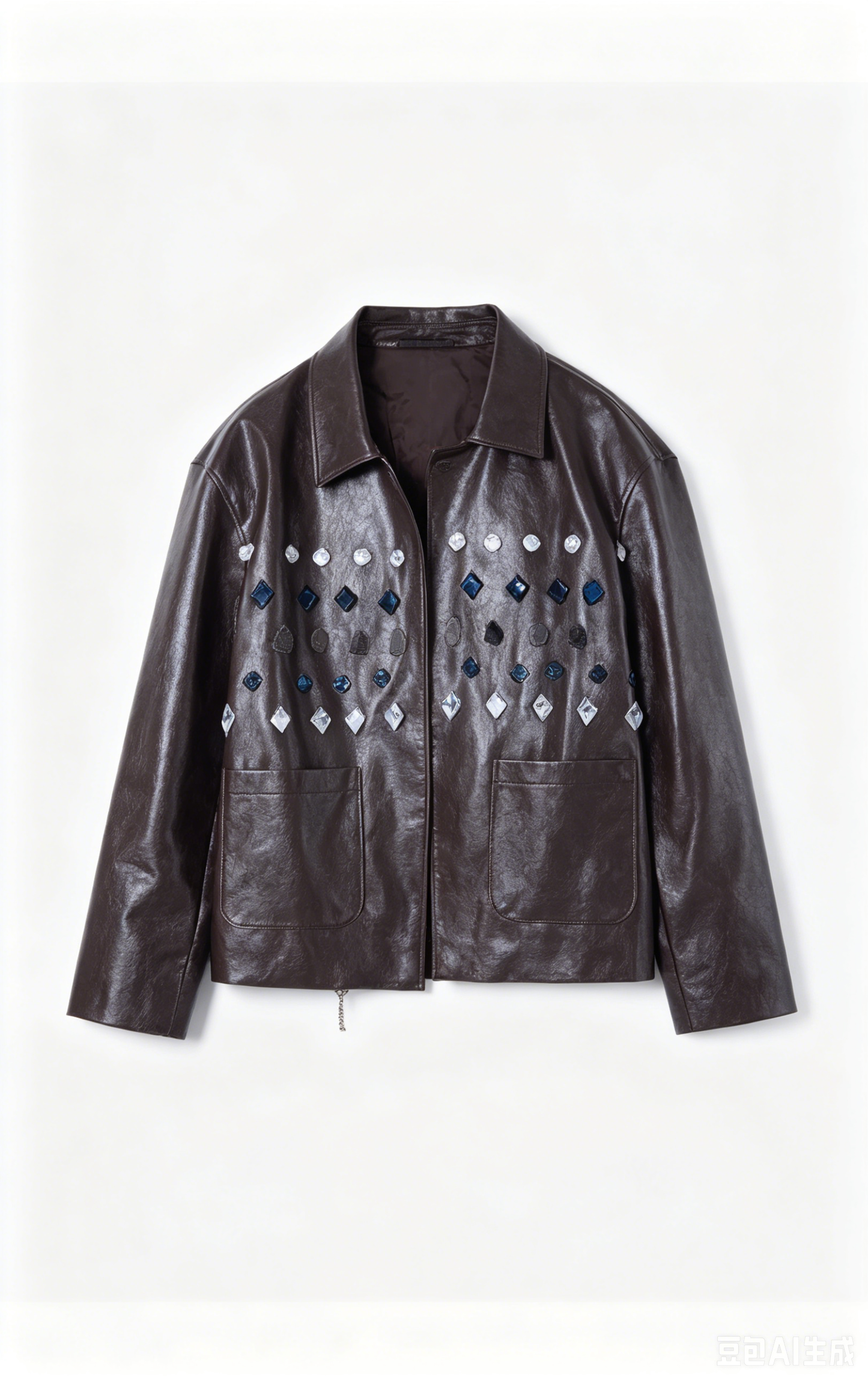 Brown PU Leather Jade Jewelled Jacket