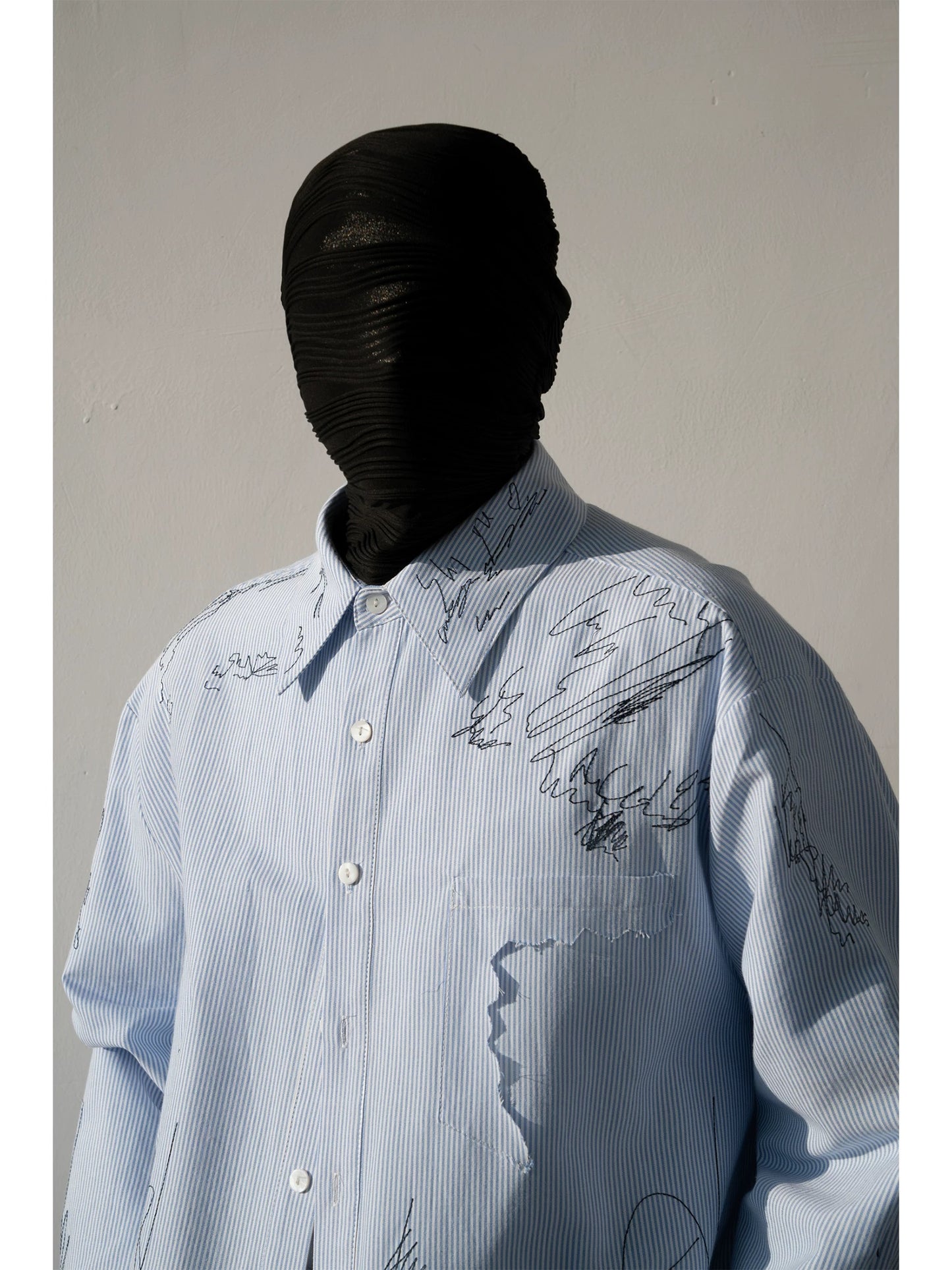 Line Embroidered Strip Shirt
