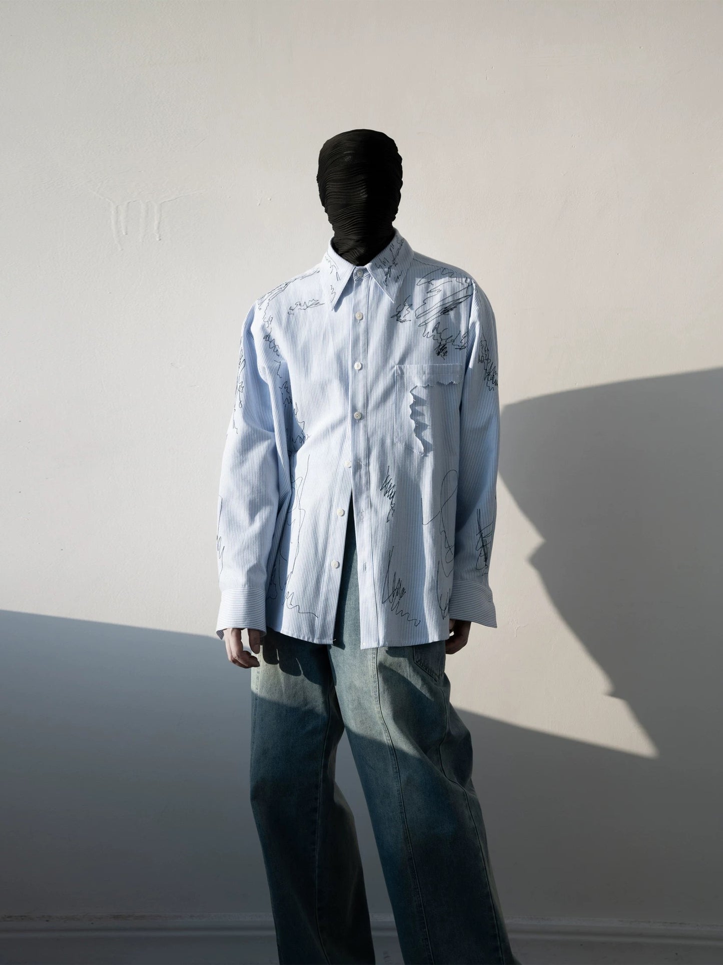 Line Embroidered Strip Shirt