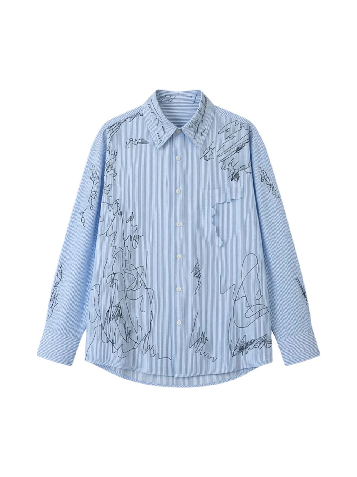 Line Embroidered Strip Shirt