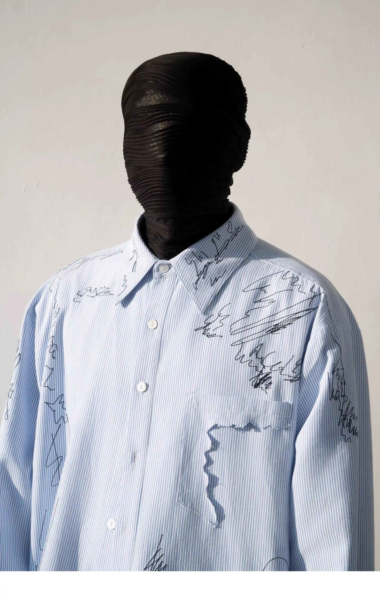 Line Embroidered Strip Shirt
