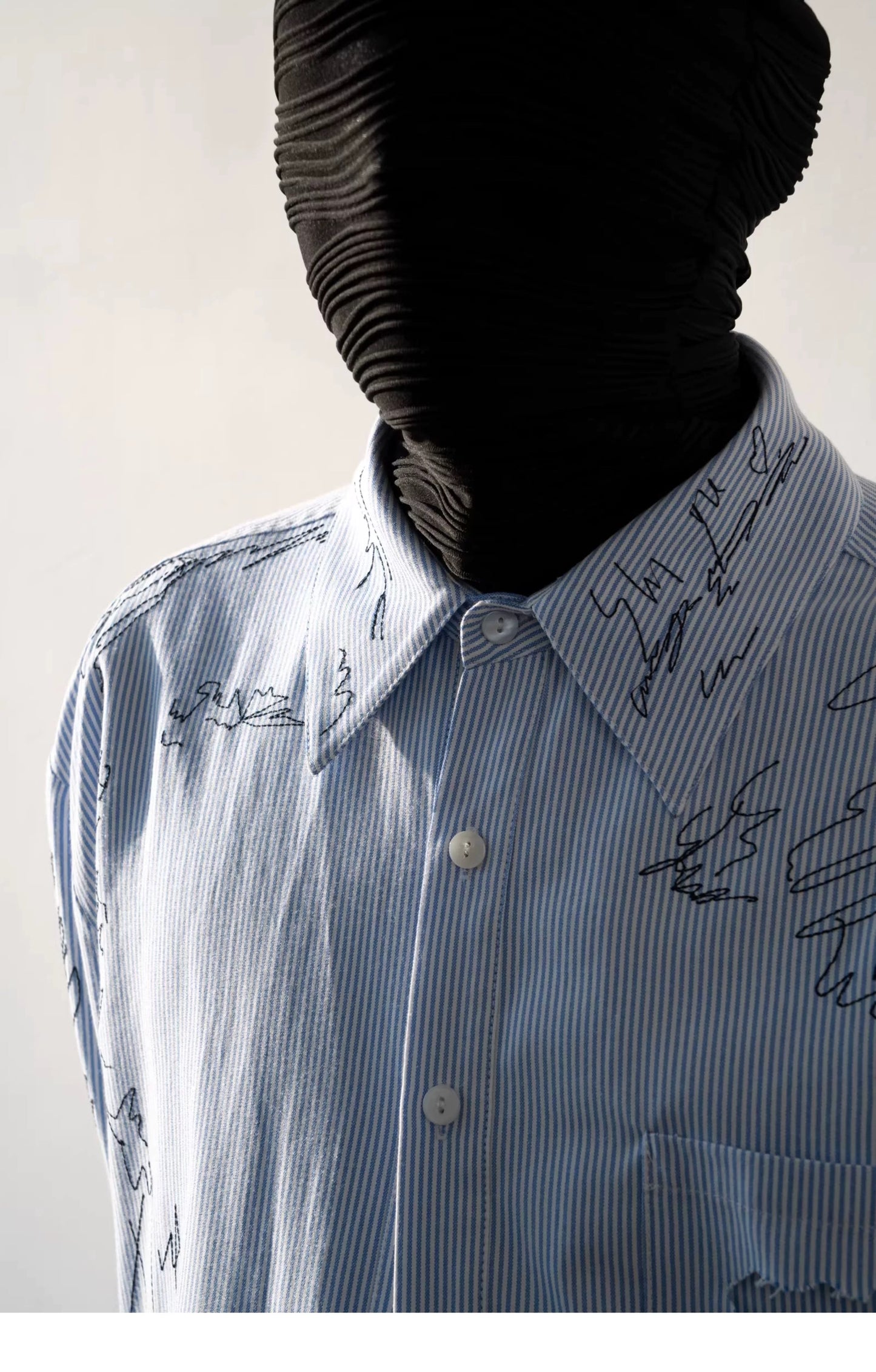 Line Embroidered Strip Shirt