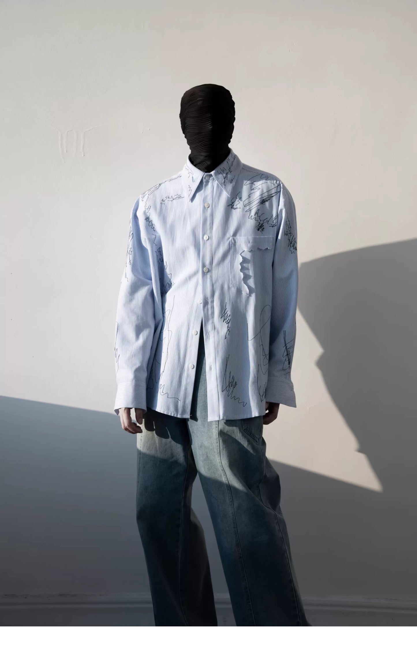 Line Embroidered Strip Shirt