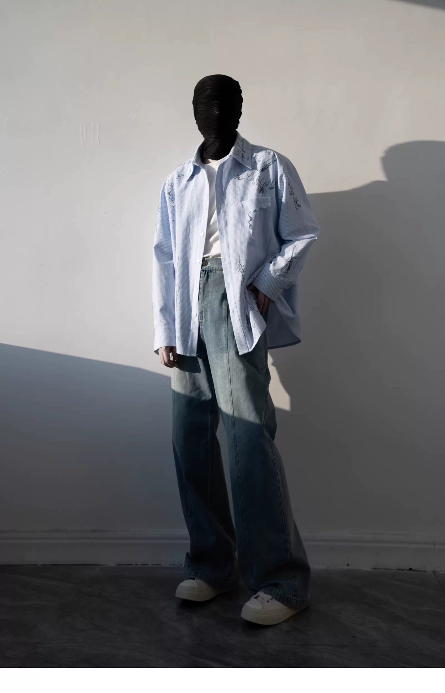 Line Embroidered Strip Shirt