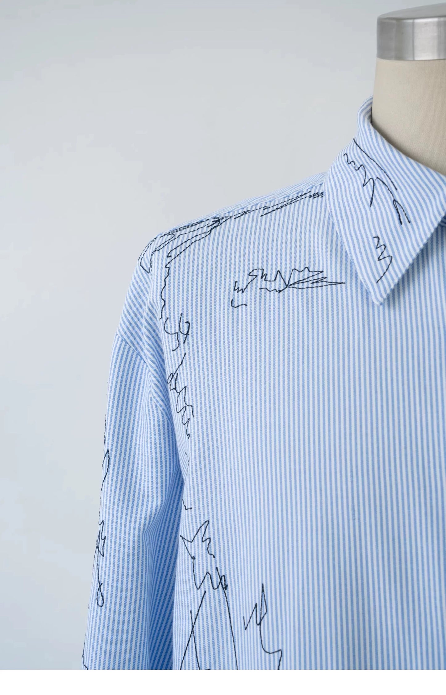Line Embroidered Strip Shirt
