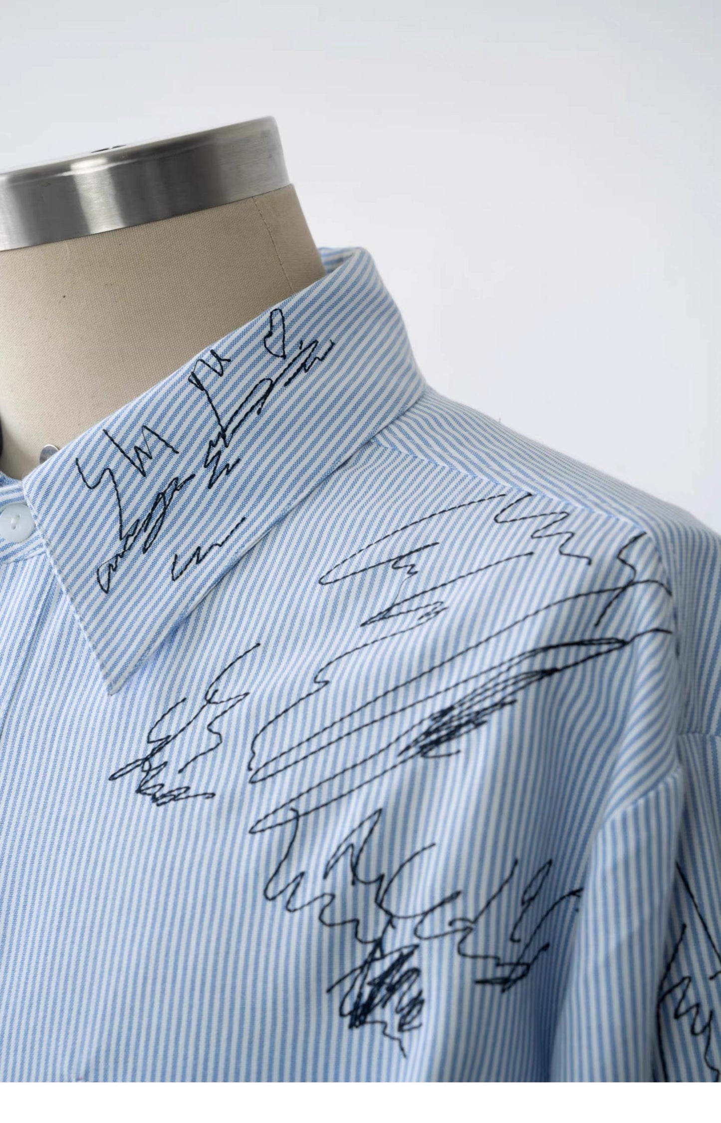 Line Embroidered Strip Shirt
