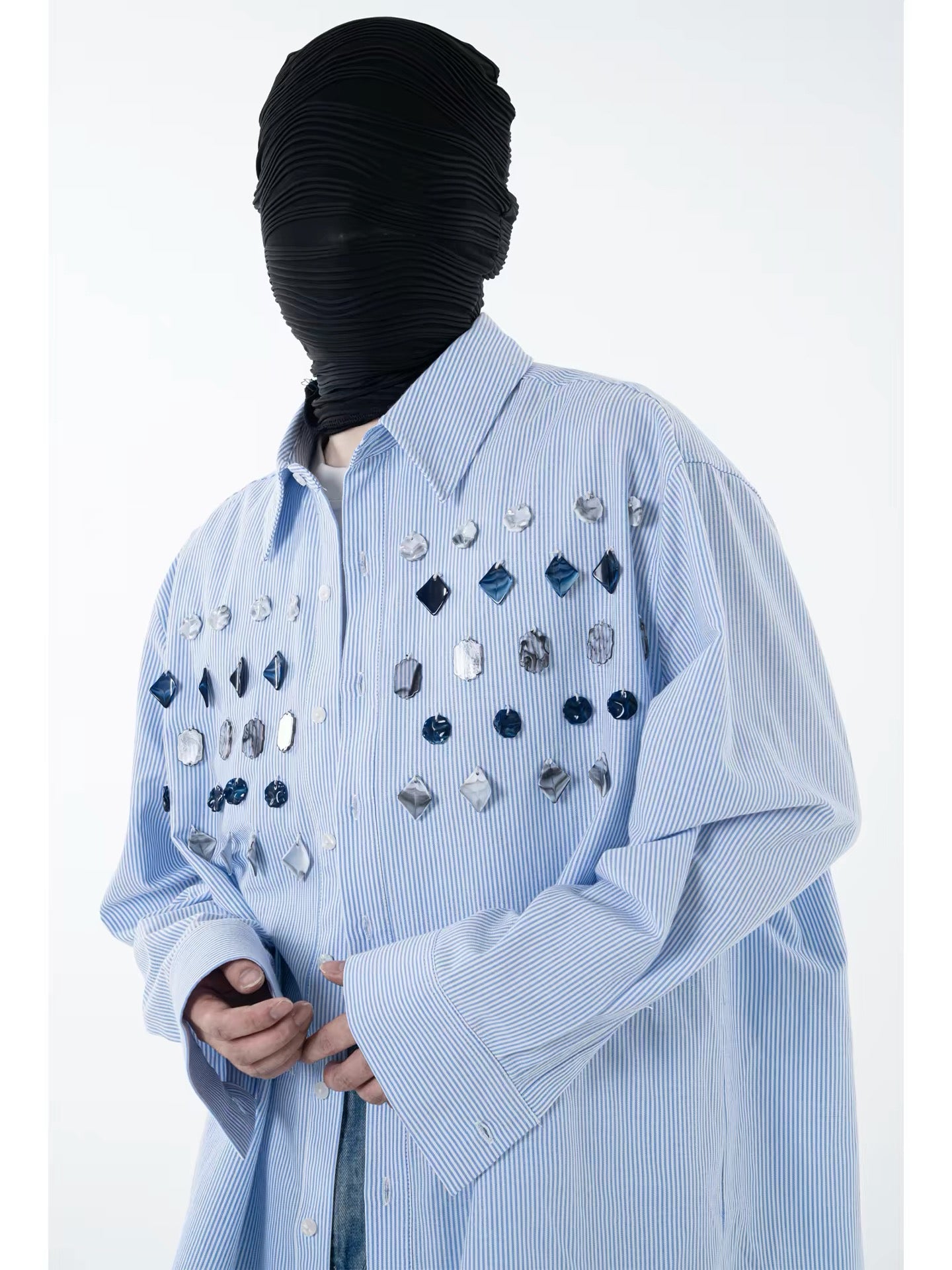 Jade Jewelled Strip Shirt Blue