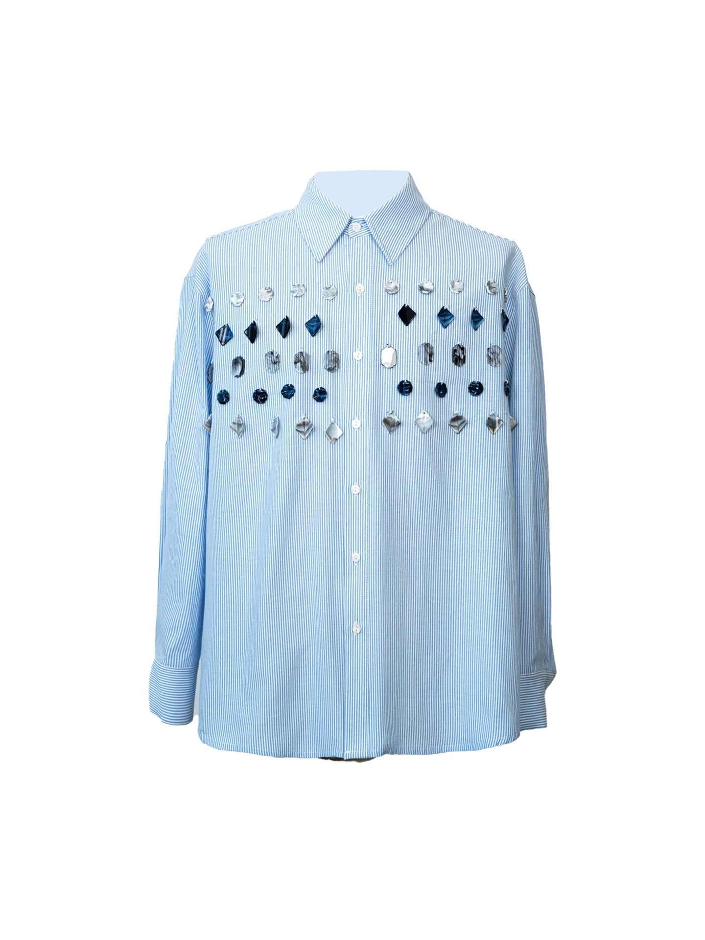 Jade Jewelled Strip Shirt Blue