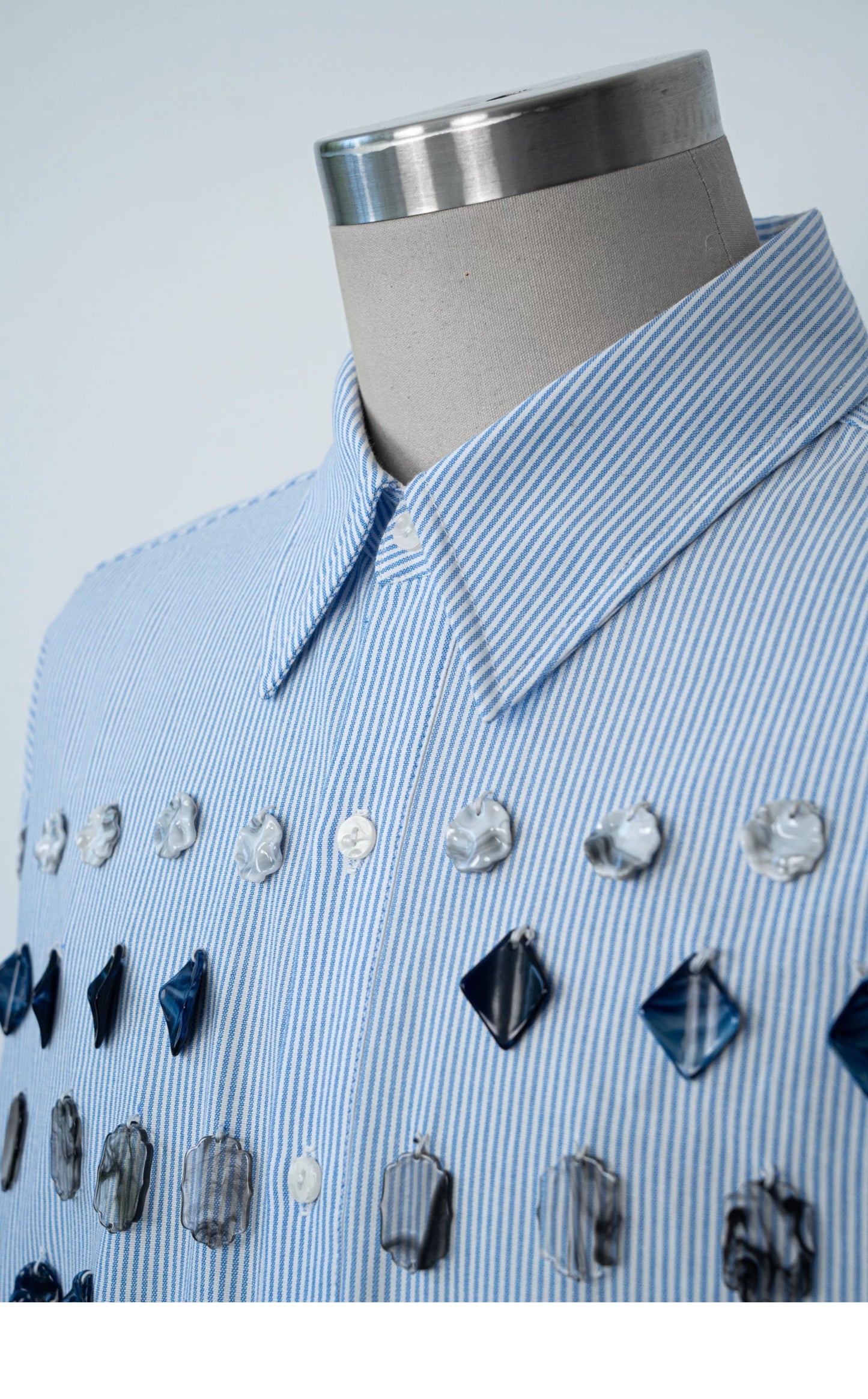 Jade Jewelled Strip Shirt Blue