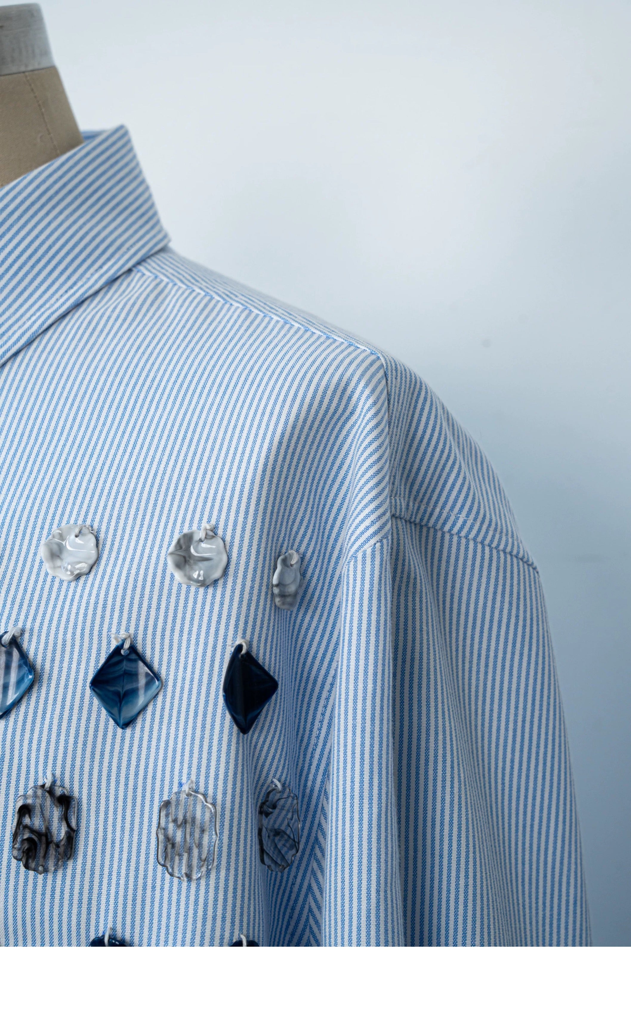 Jade Jewelled Strip Shirt Blue