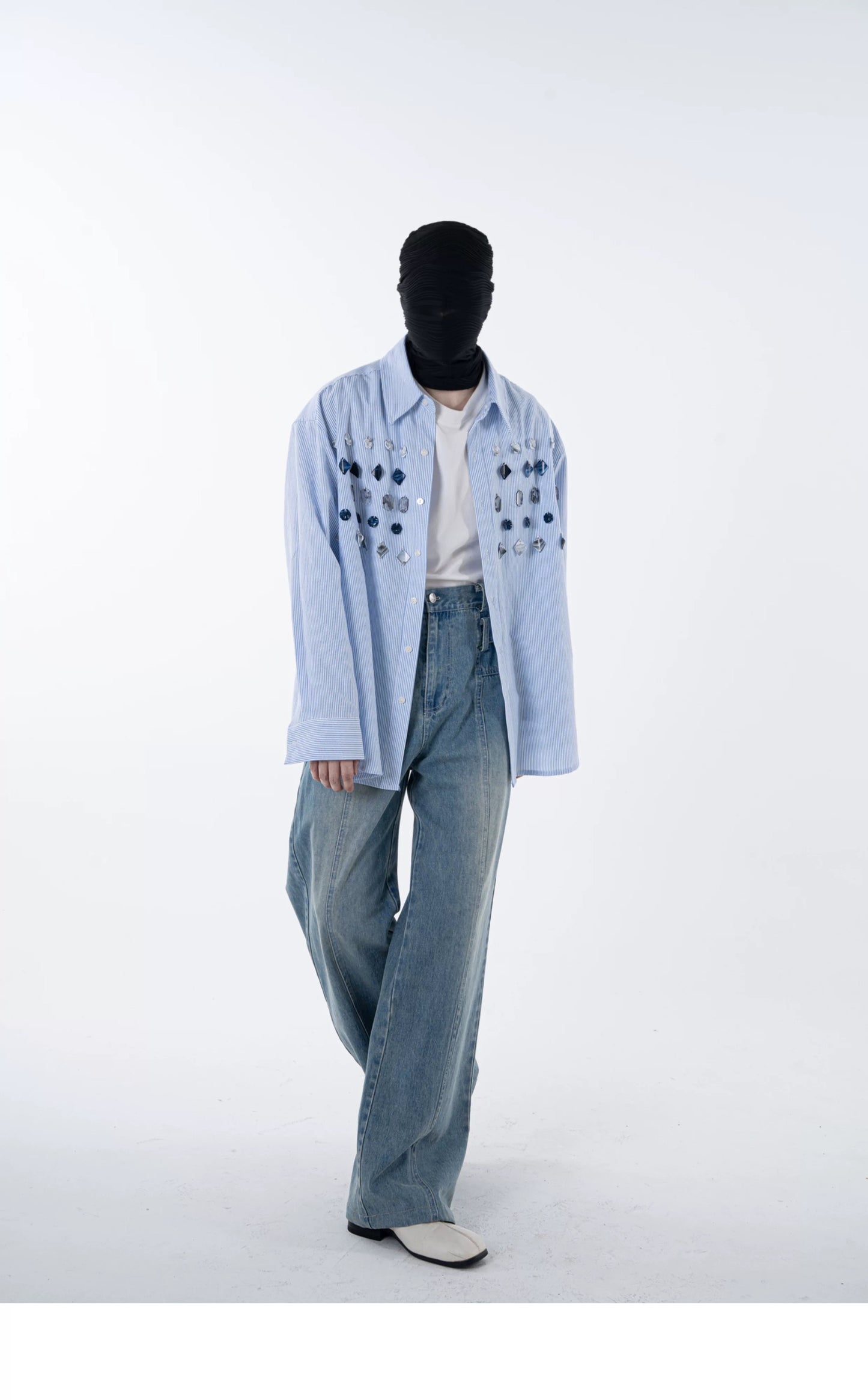 Jade Jewelled Strip Shirt Blue
