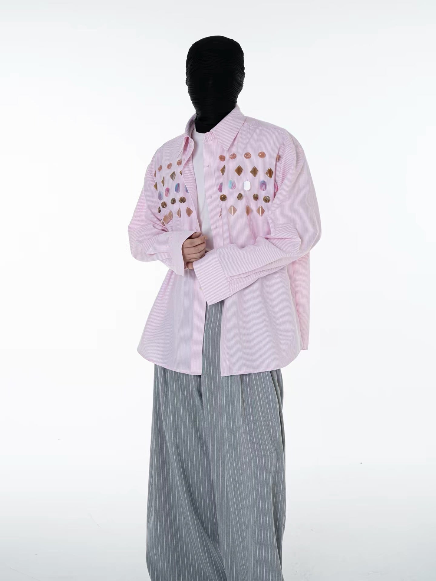 Jade Jewelled Strip Shirt Pink