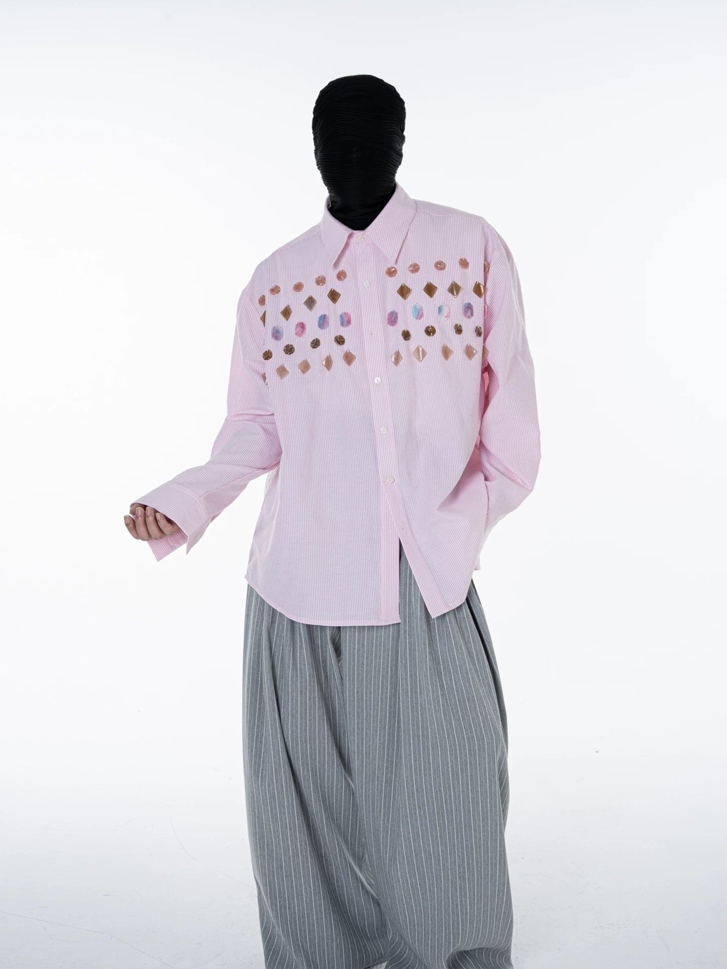 Jade Jewelled Strip Shirt Pink
