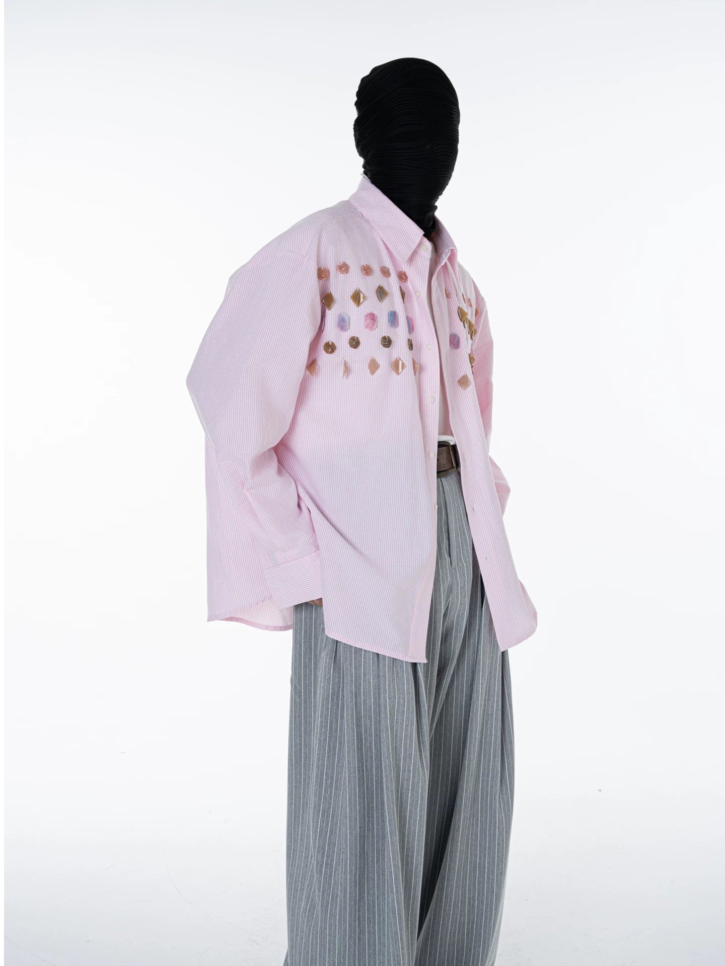 Jade Jewelled Strip Shirt Pink