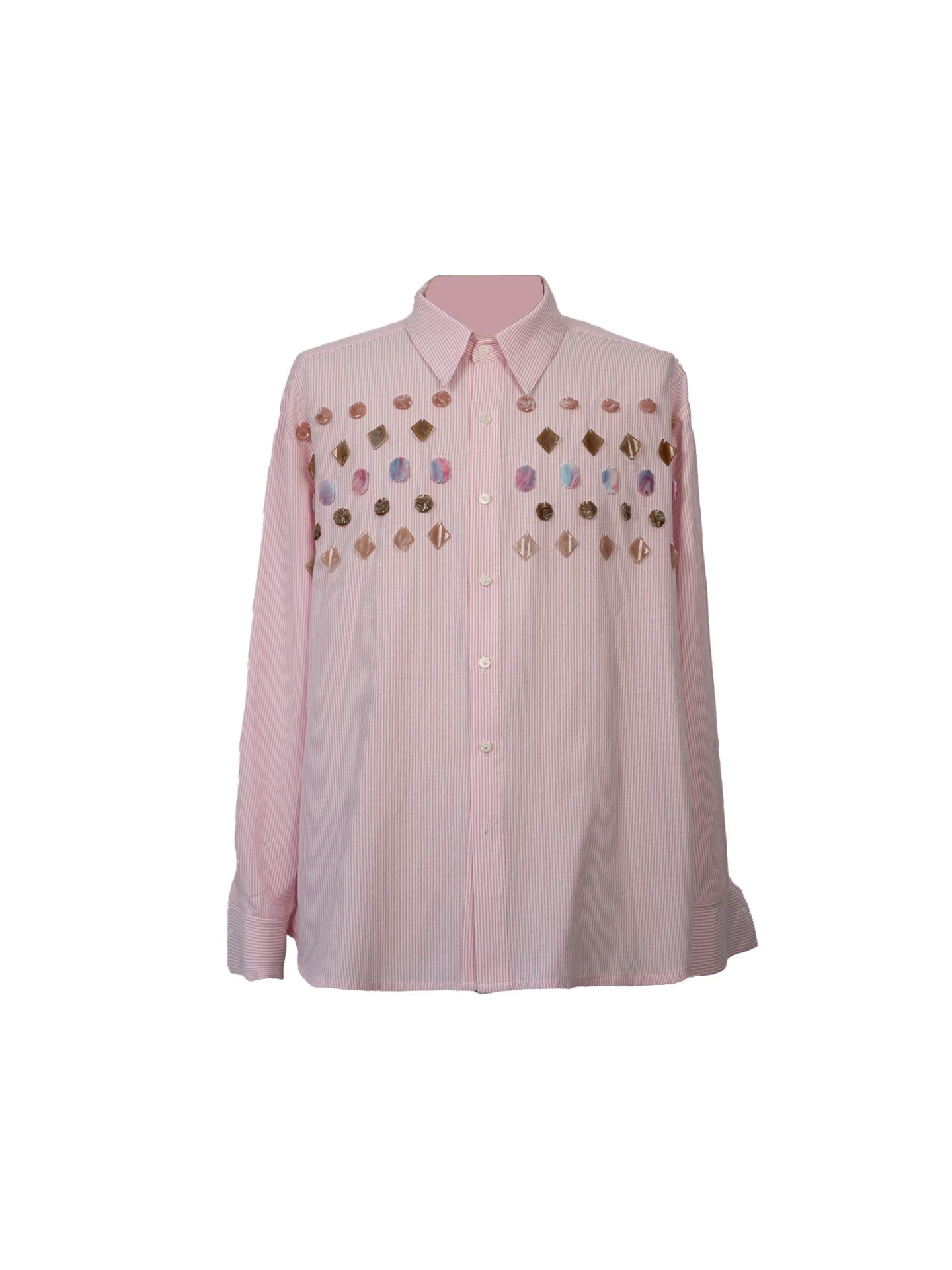 Jade Jewelled Strip Shirt Pink