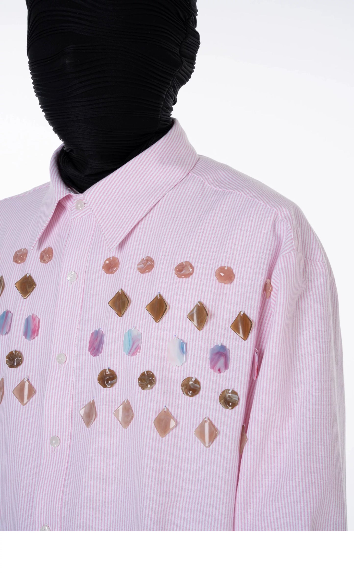 Jade Jewelled Strip Shirt Pink