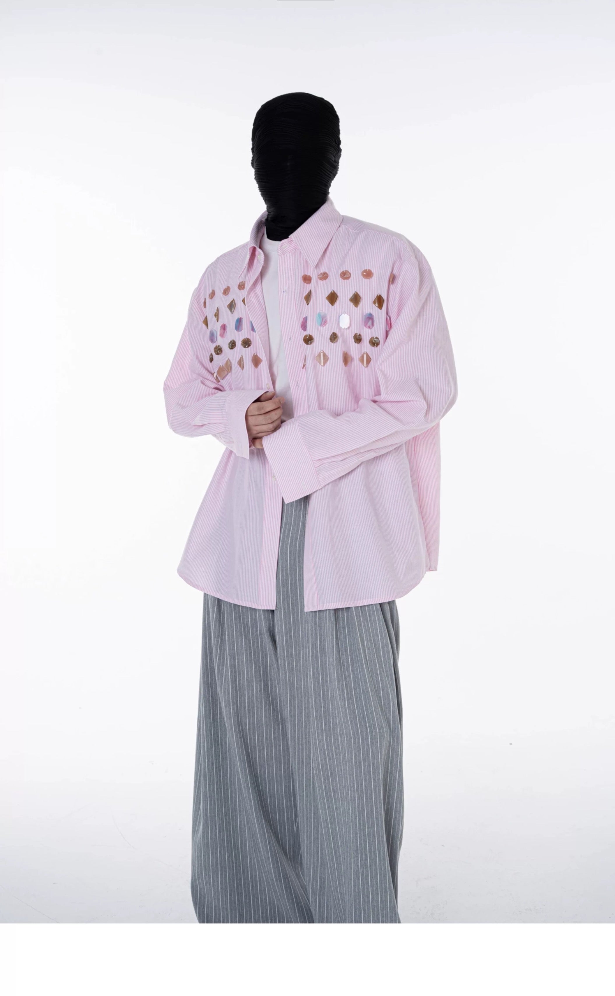 Jade Jewelled Strip Shirt Pink