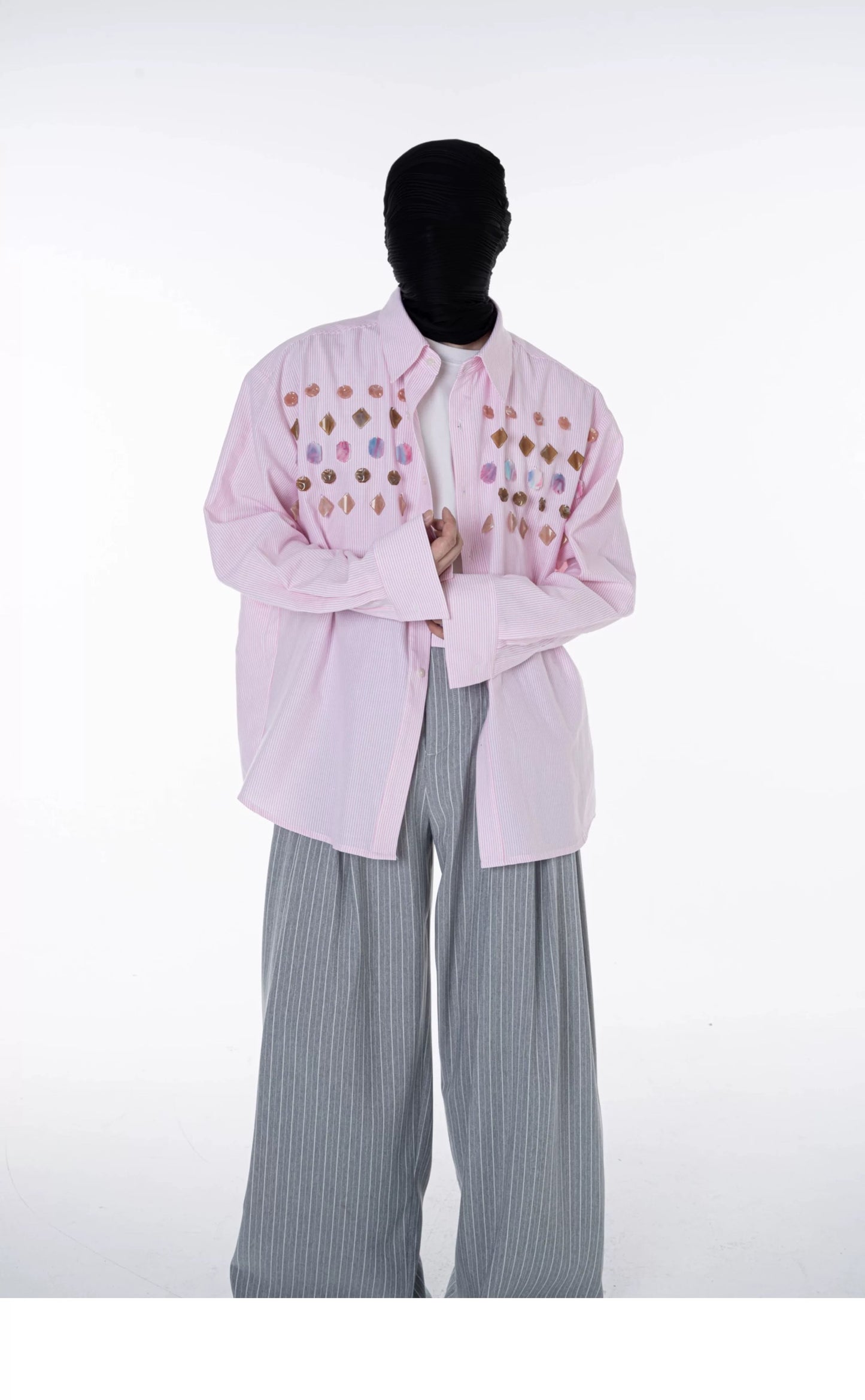 Jade Jewelled Strip Shirt Pink