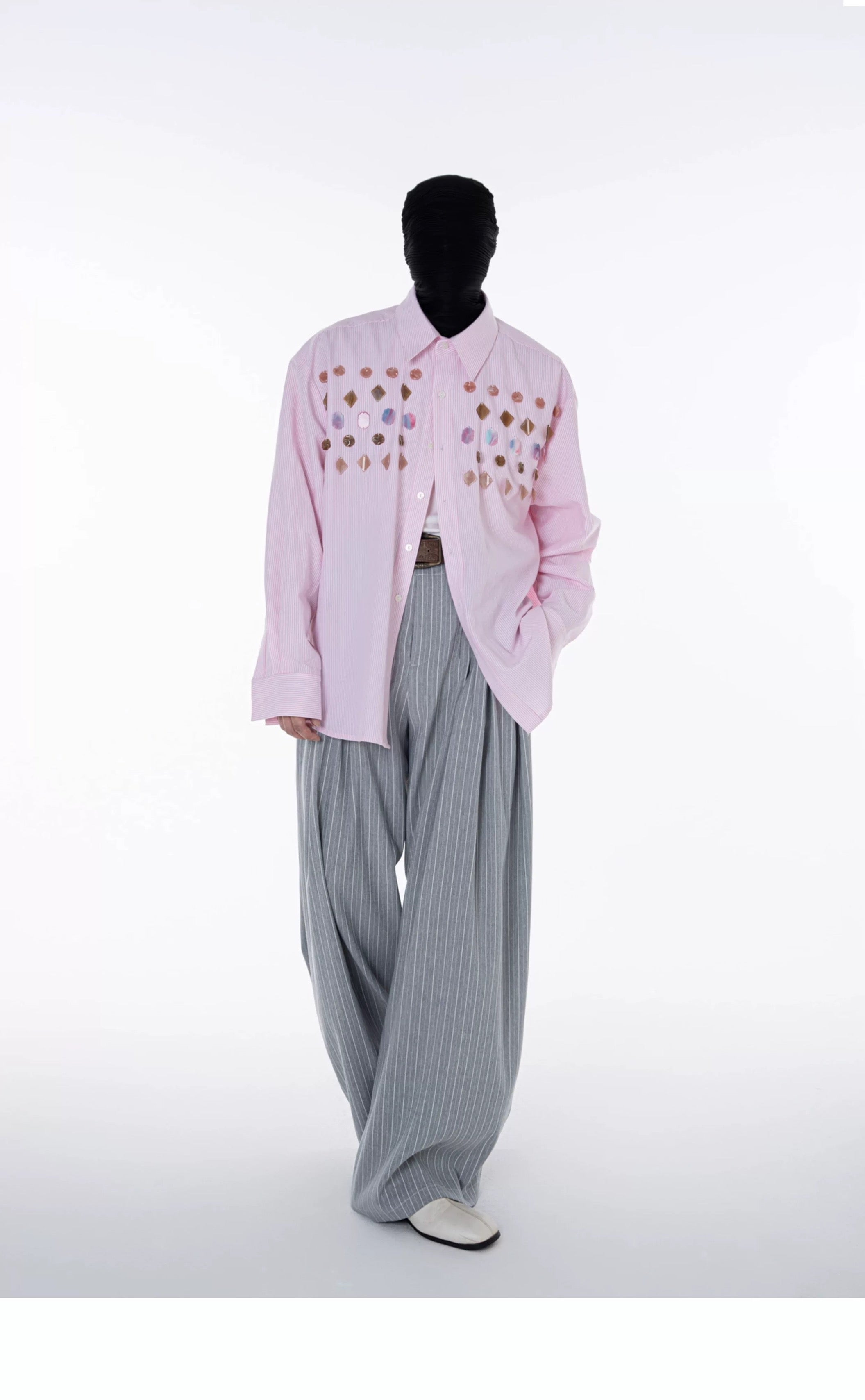 Jade Jewelled Strip Shirt Pink