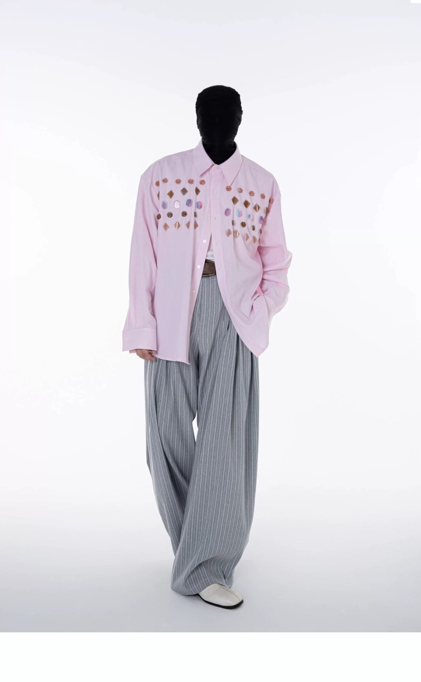 Jade Jewelled Strip Shirt Pink