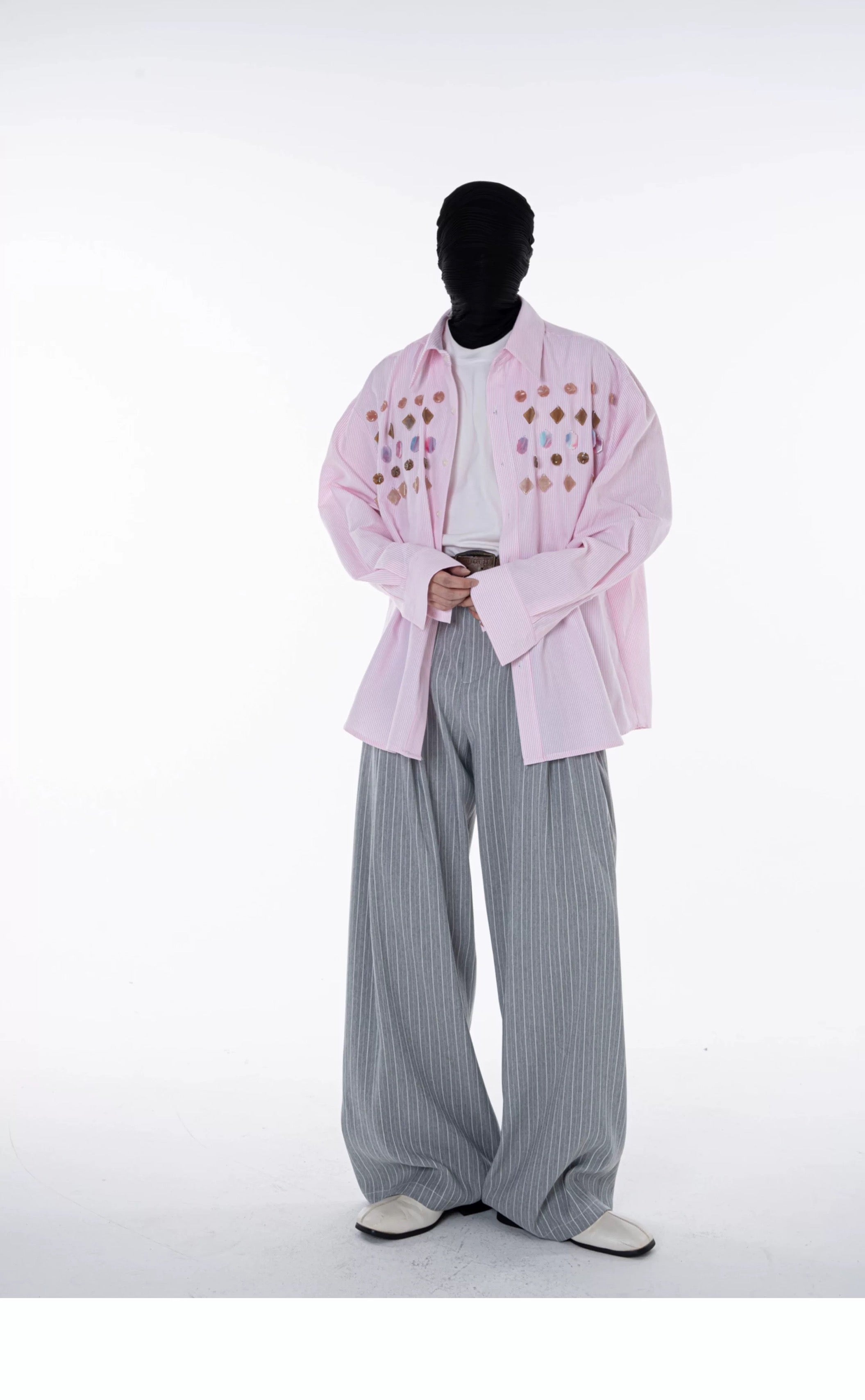 Jade Jewelled Strip Shirt Pink