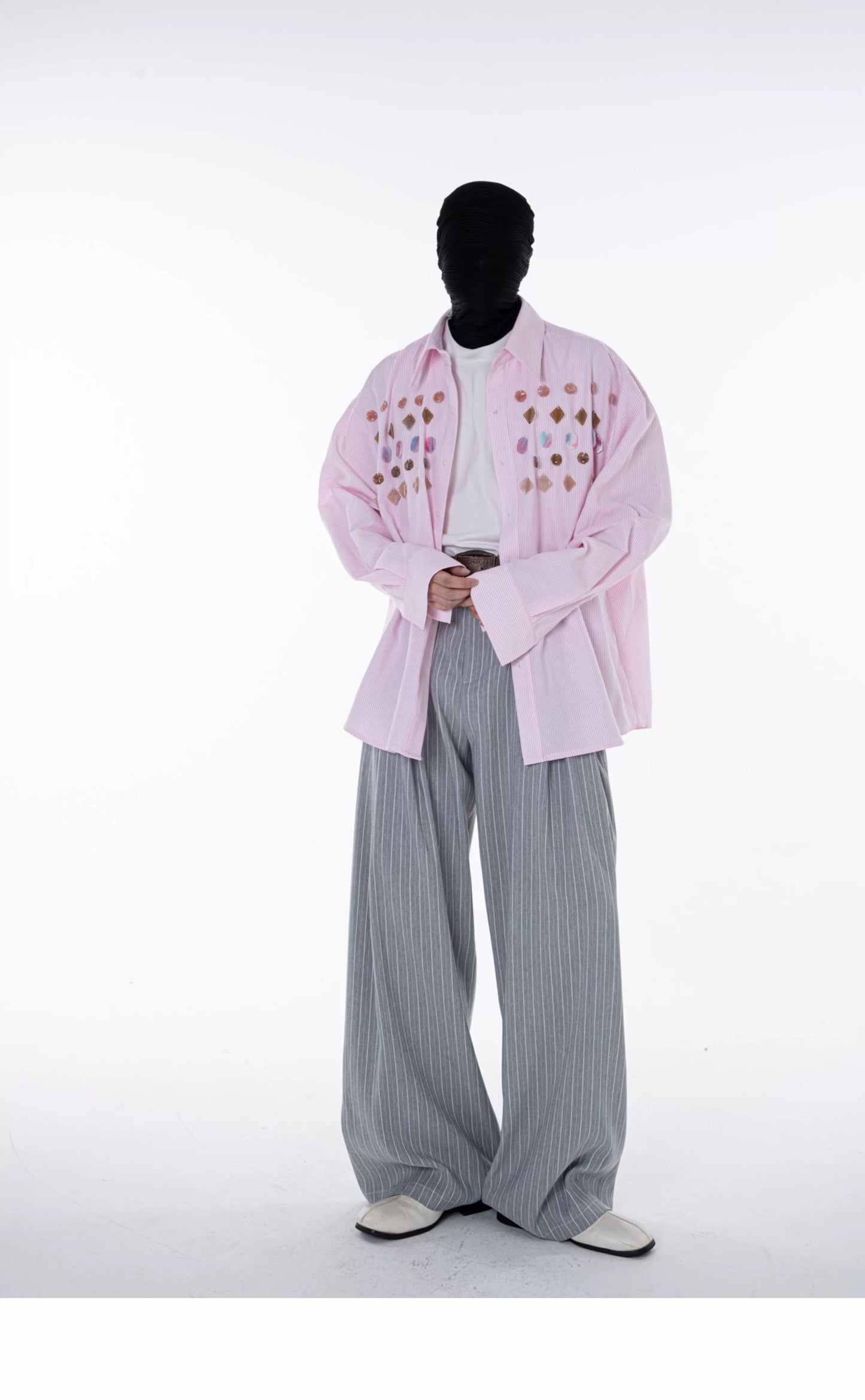 Jade Jewelled Strip Shirt Pink