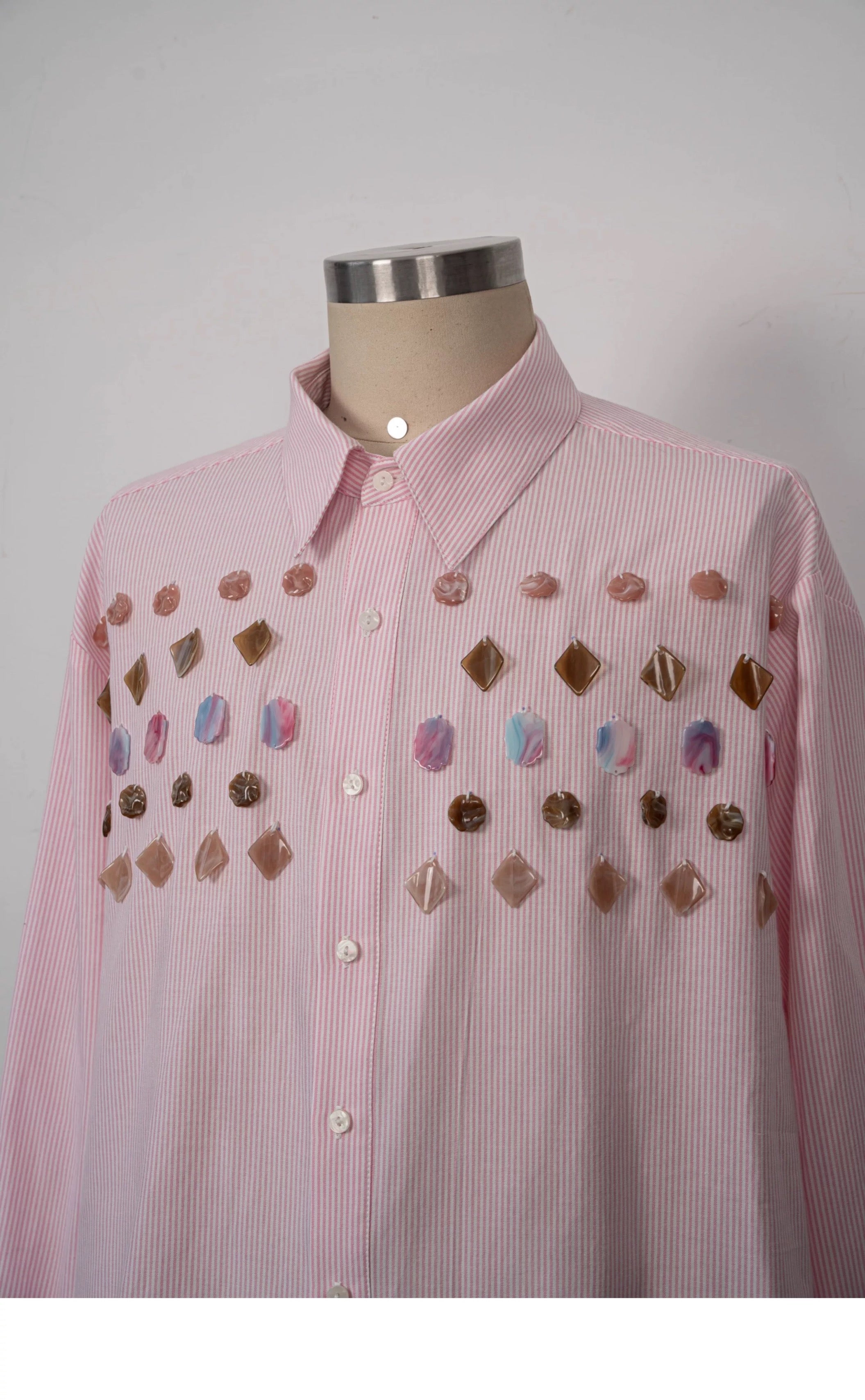 Jade Jewelled Strip Shirt Pink