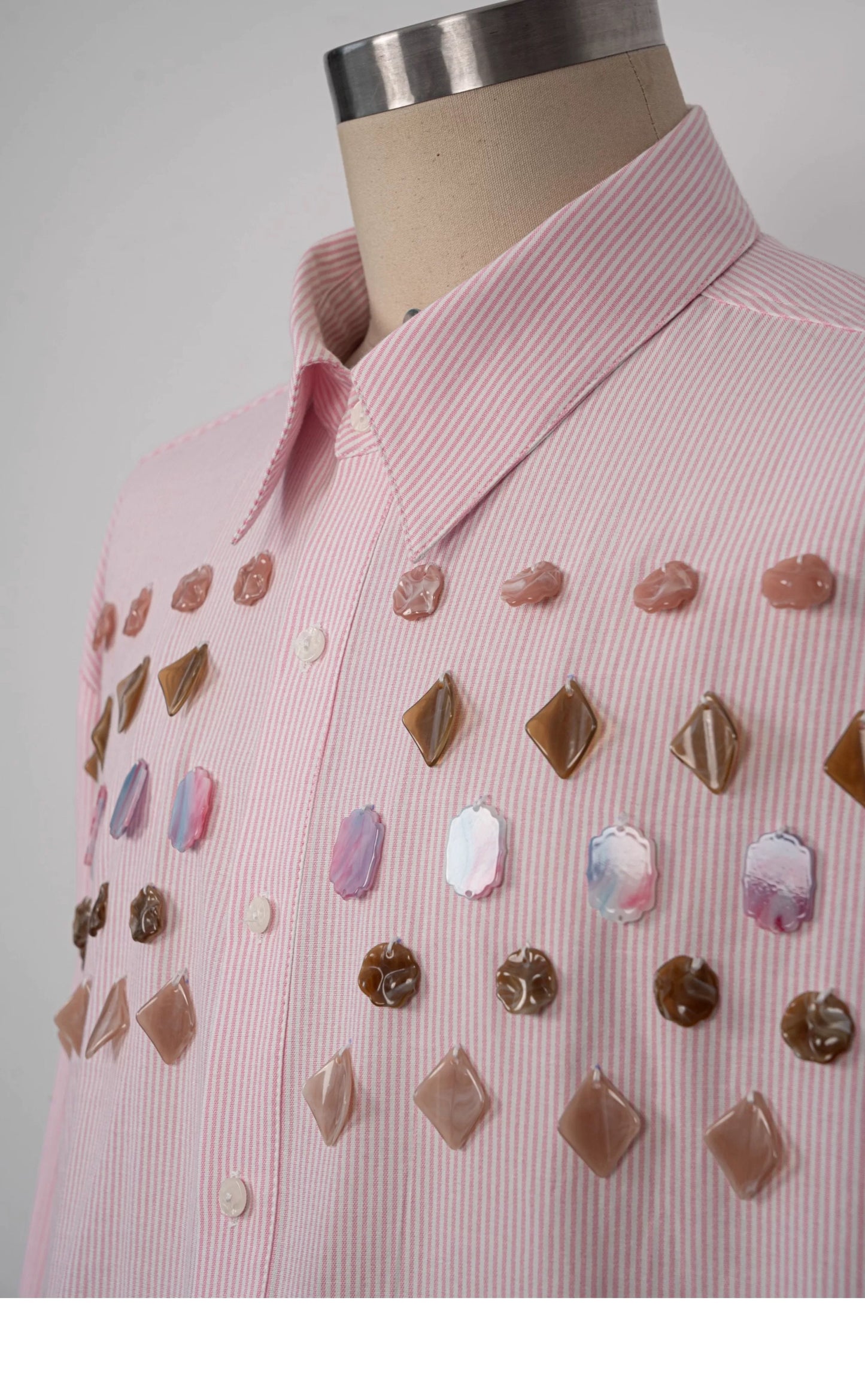 Jade Jewelled Strip Shirt Pink
