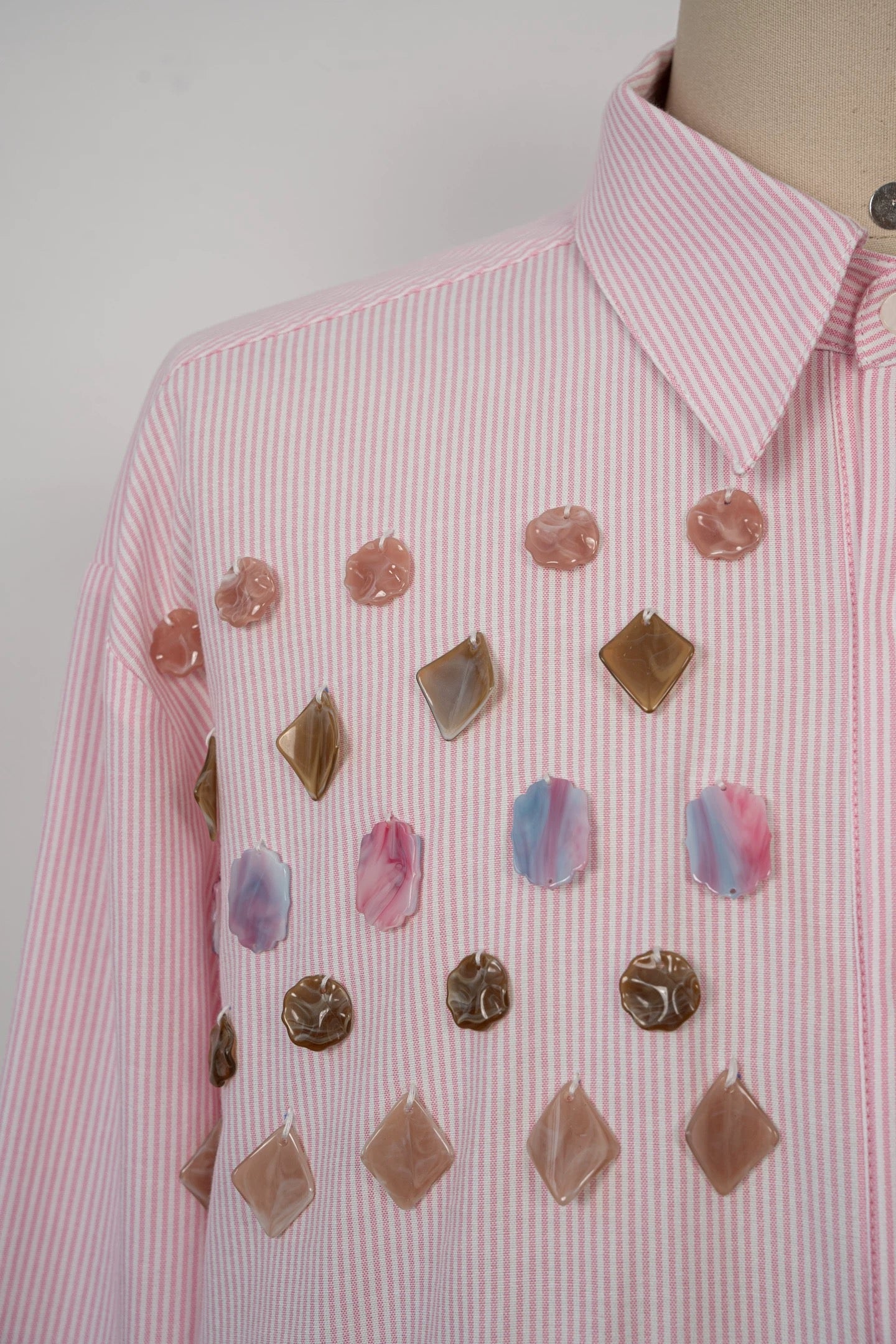 Jade Jewelled Strip Shirt Pink