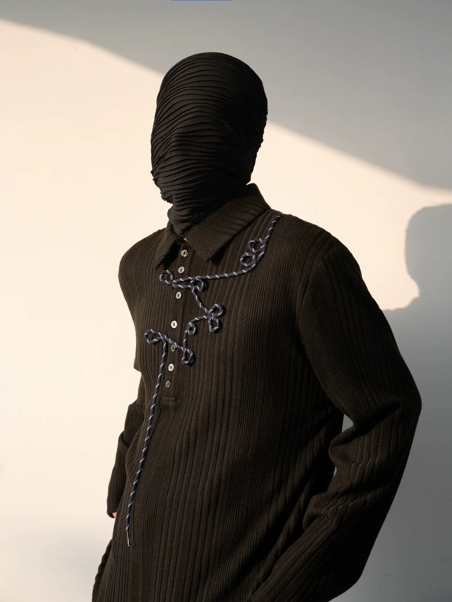 Irregular Striped Knitted Men Long Sleeve Polo Shurt