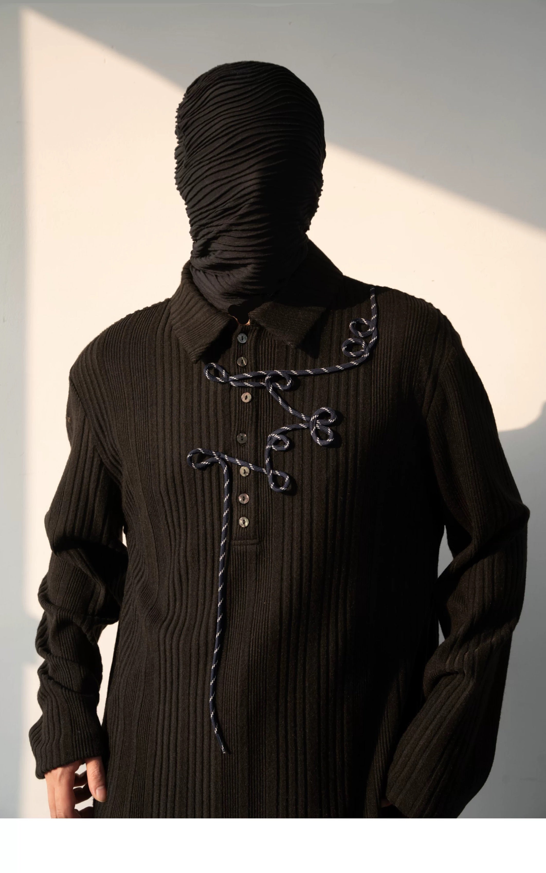 Irregular Striped Knitted Men Long Sleeve Polo Shurt