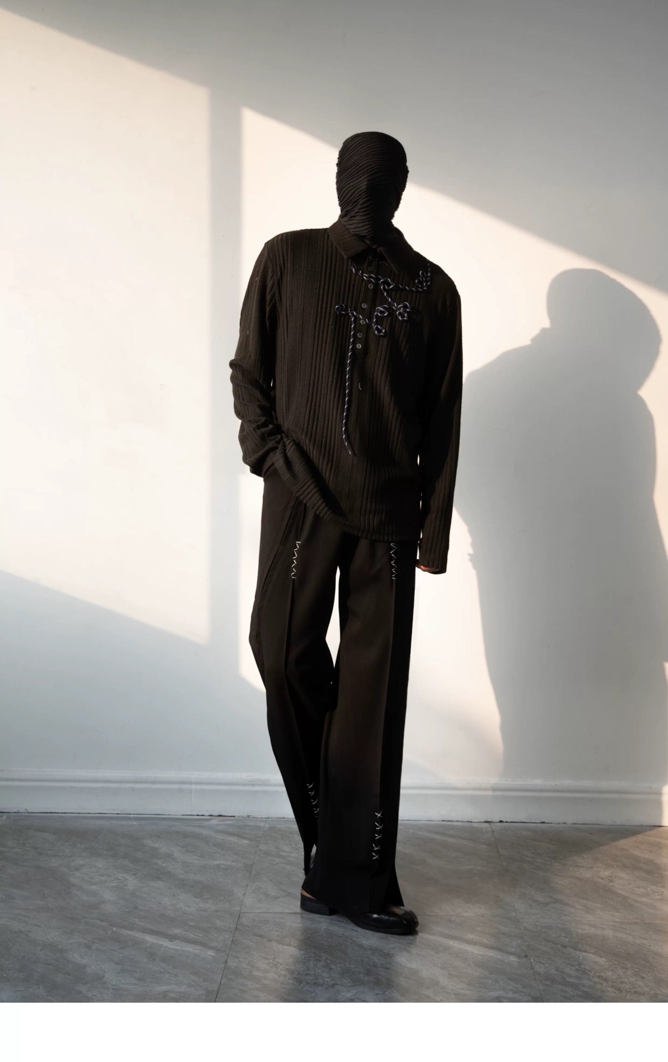 Irregular Striped Knitted Men Long Sleeve Polo Shurt