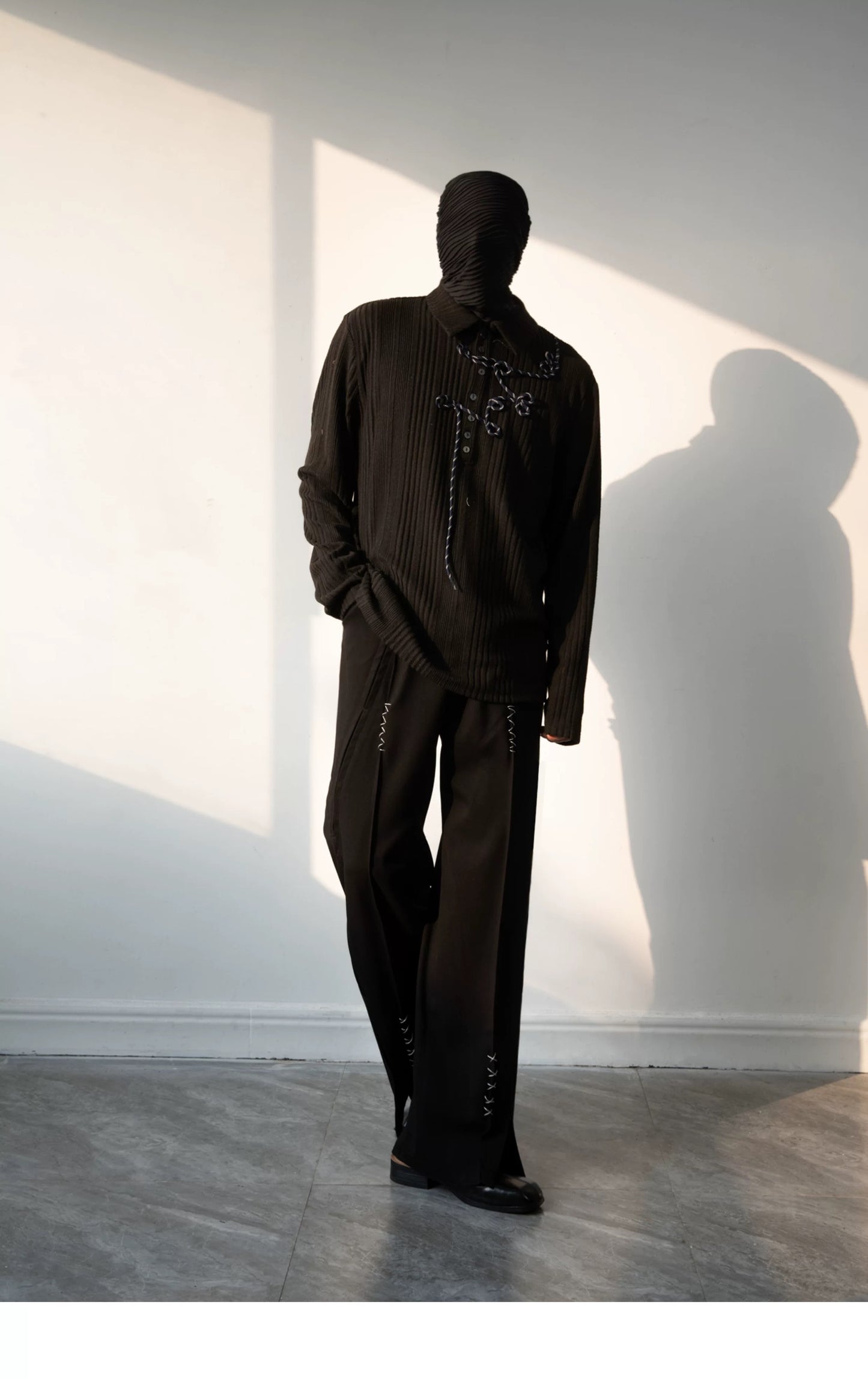 Irregular Striped Knitted Men Long Sleeve Polo Shurt