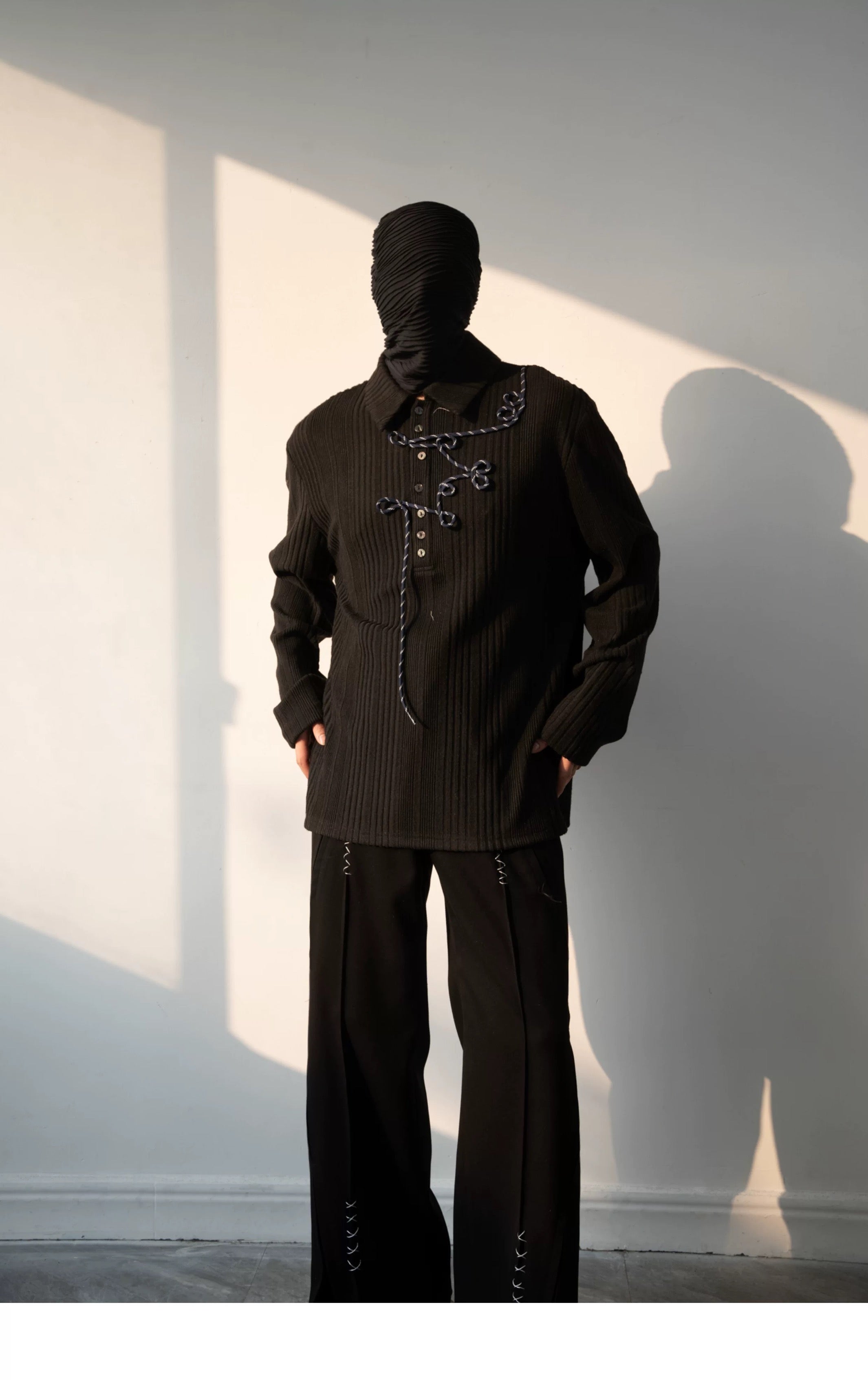 Irregular Striped Knitted Men Long Sleeve Polo Shurt