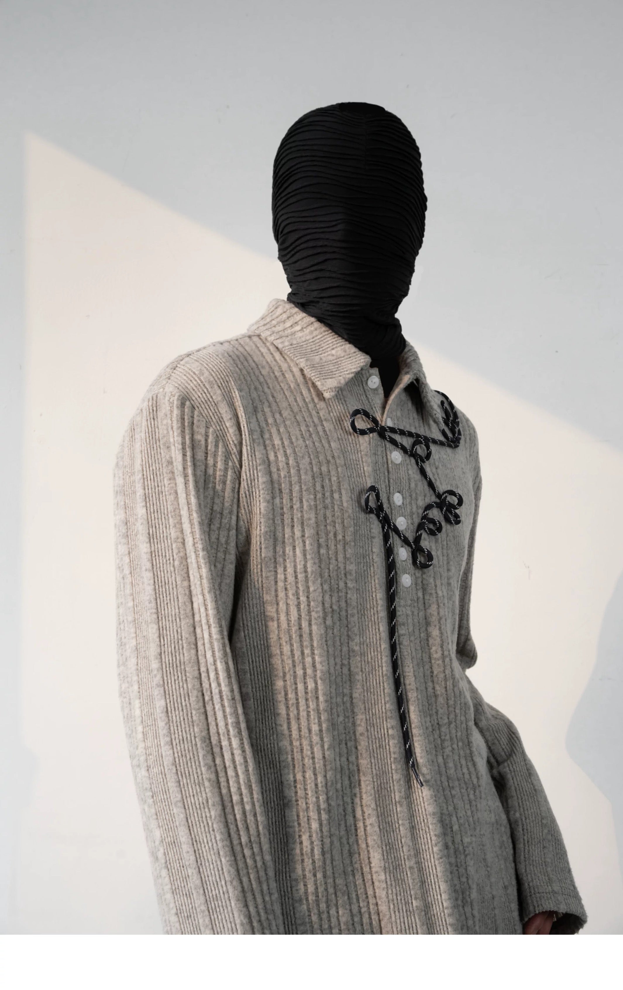 Irregular Striped Knitted Men Long Sleeve Polo Shurt