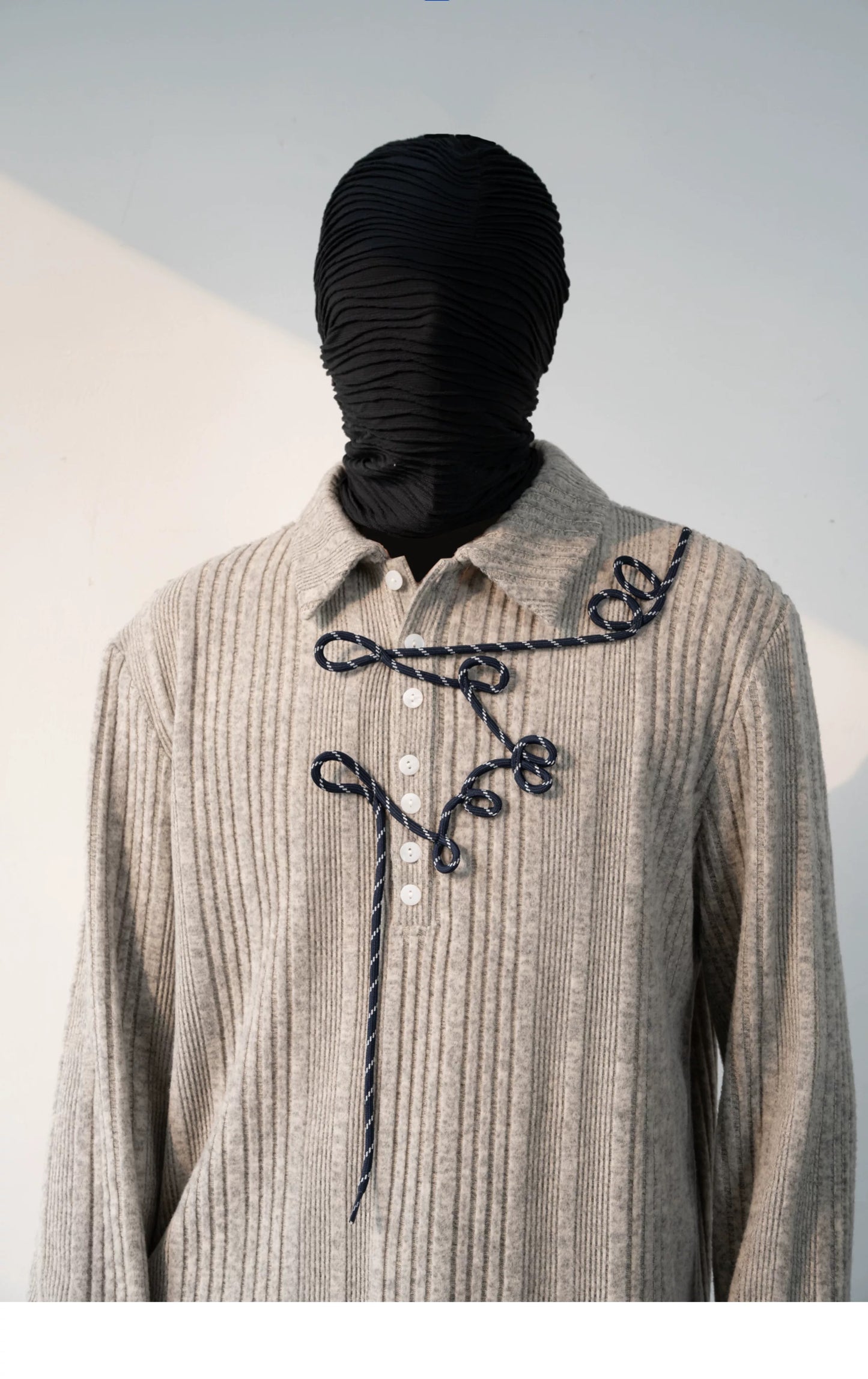 Irregular Striped Knitted Men Long Sleeve Polo Shurt