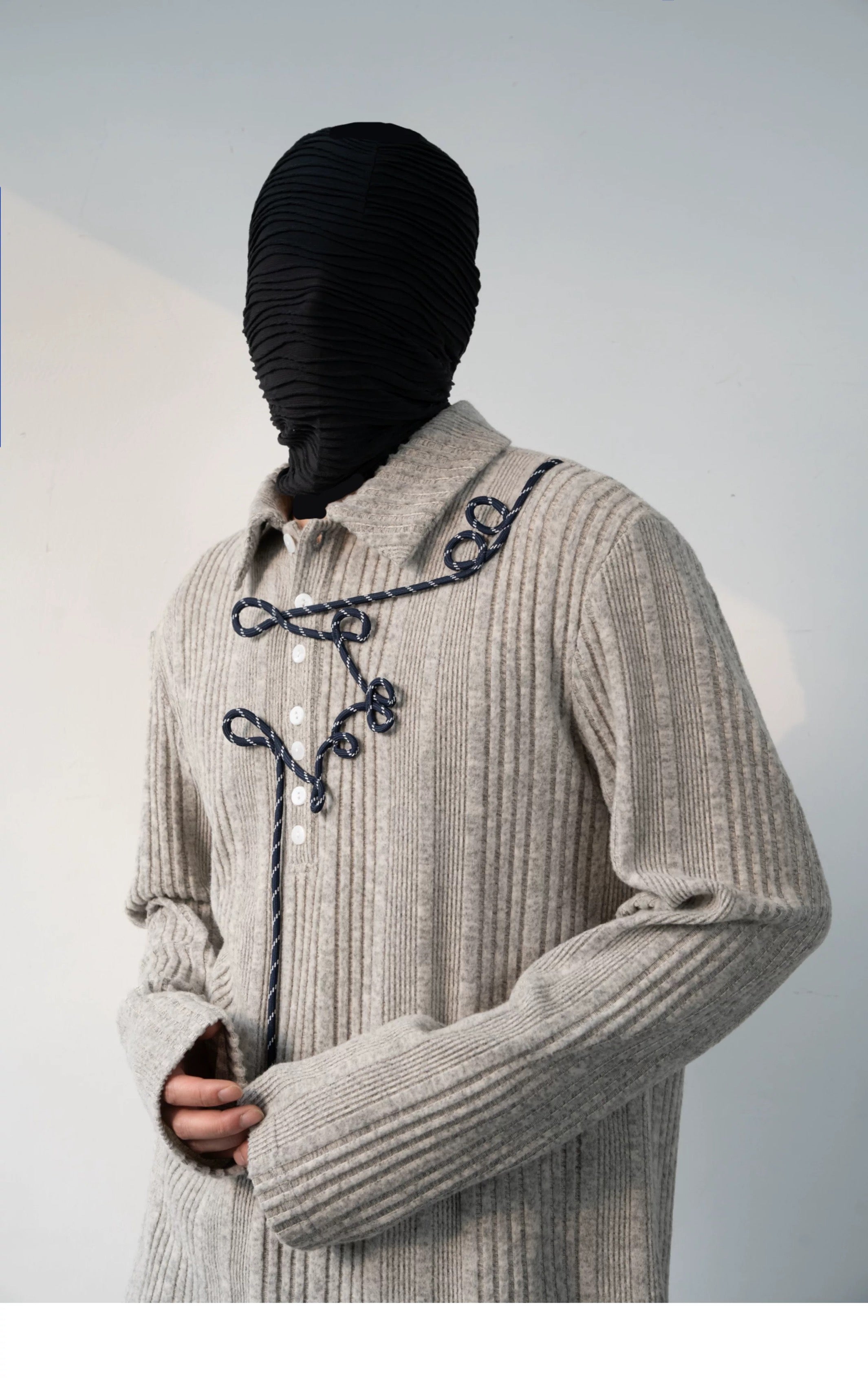 Irregular Striped Knitted Men Long Sleeve Polo Shurt