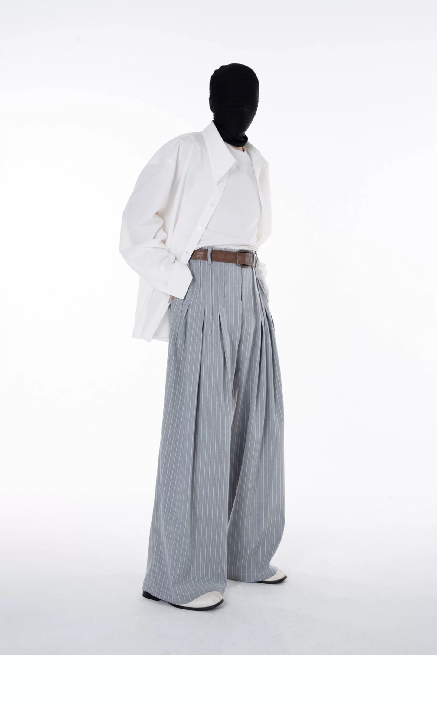 Pleated Loose Wide Leg Striped Trousers