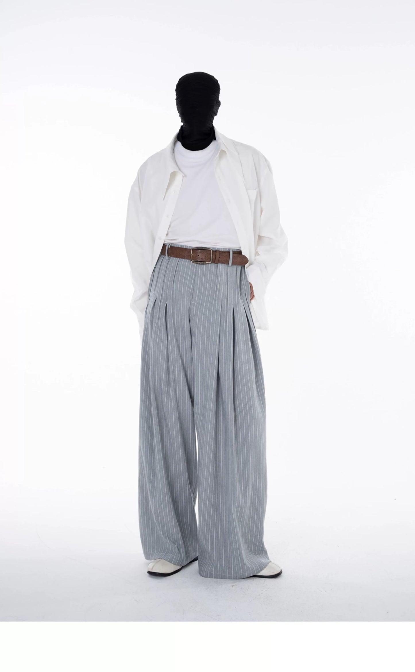 Pleated Loose Wide Leg Striped Trousers