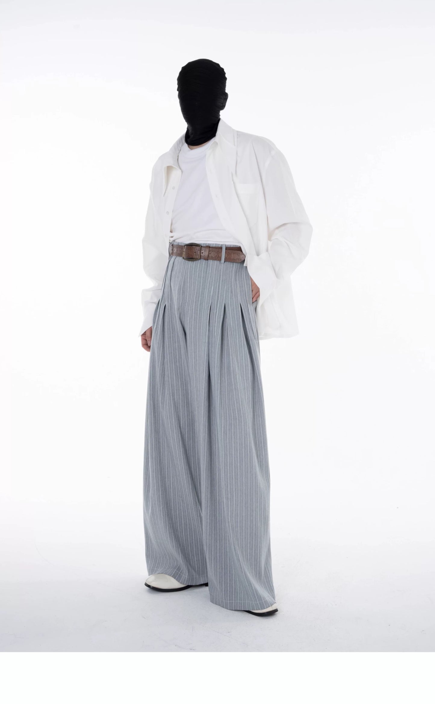 Pleated Loose Wide Leg Striped Trousers